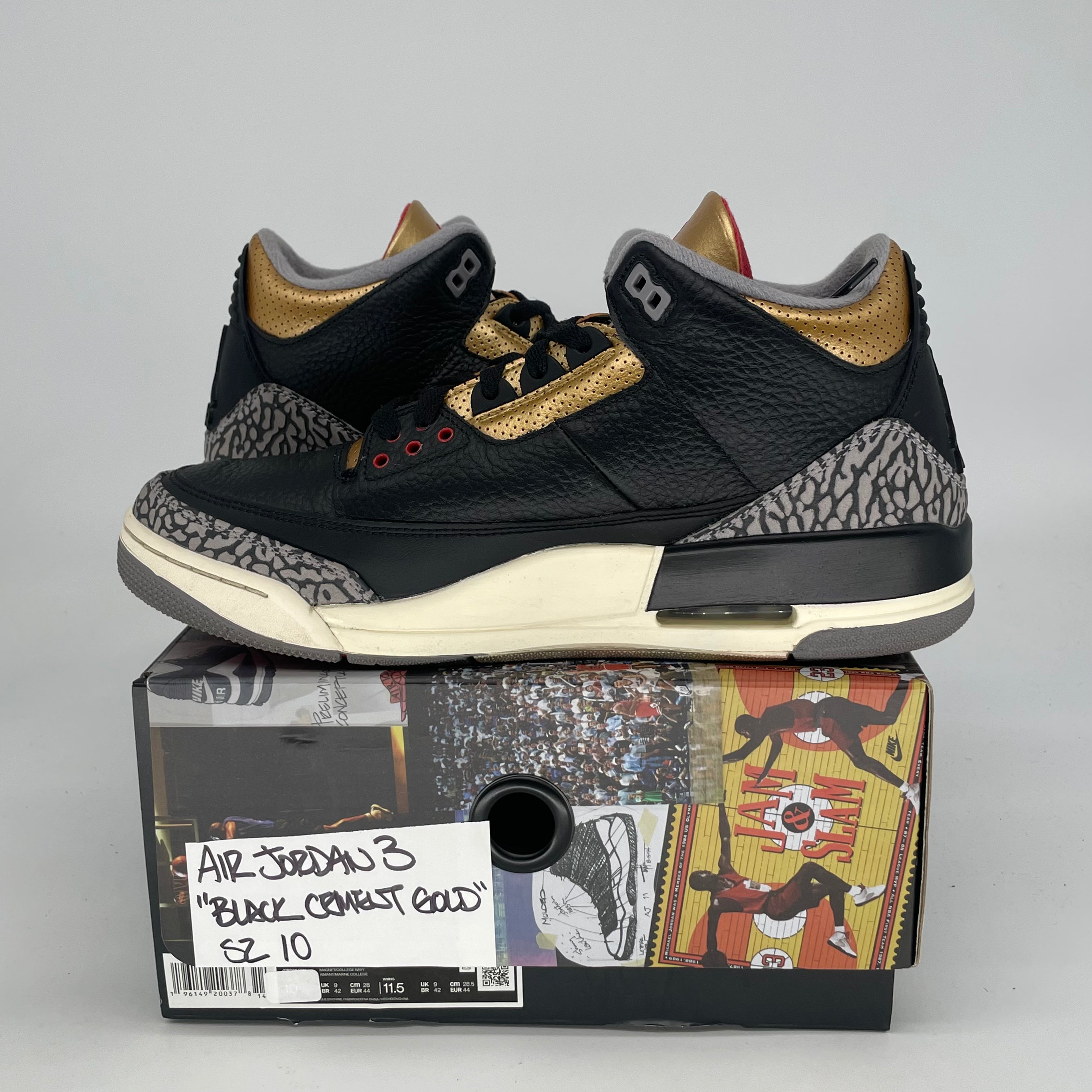 AIR JORDAN 3 BLACK CEMENT GOLD W CK9246-067 SIZE 10/11.5W