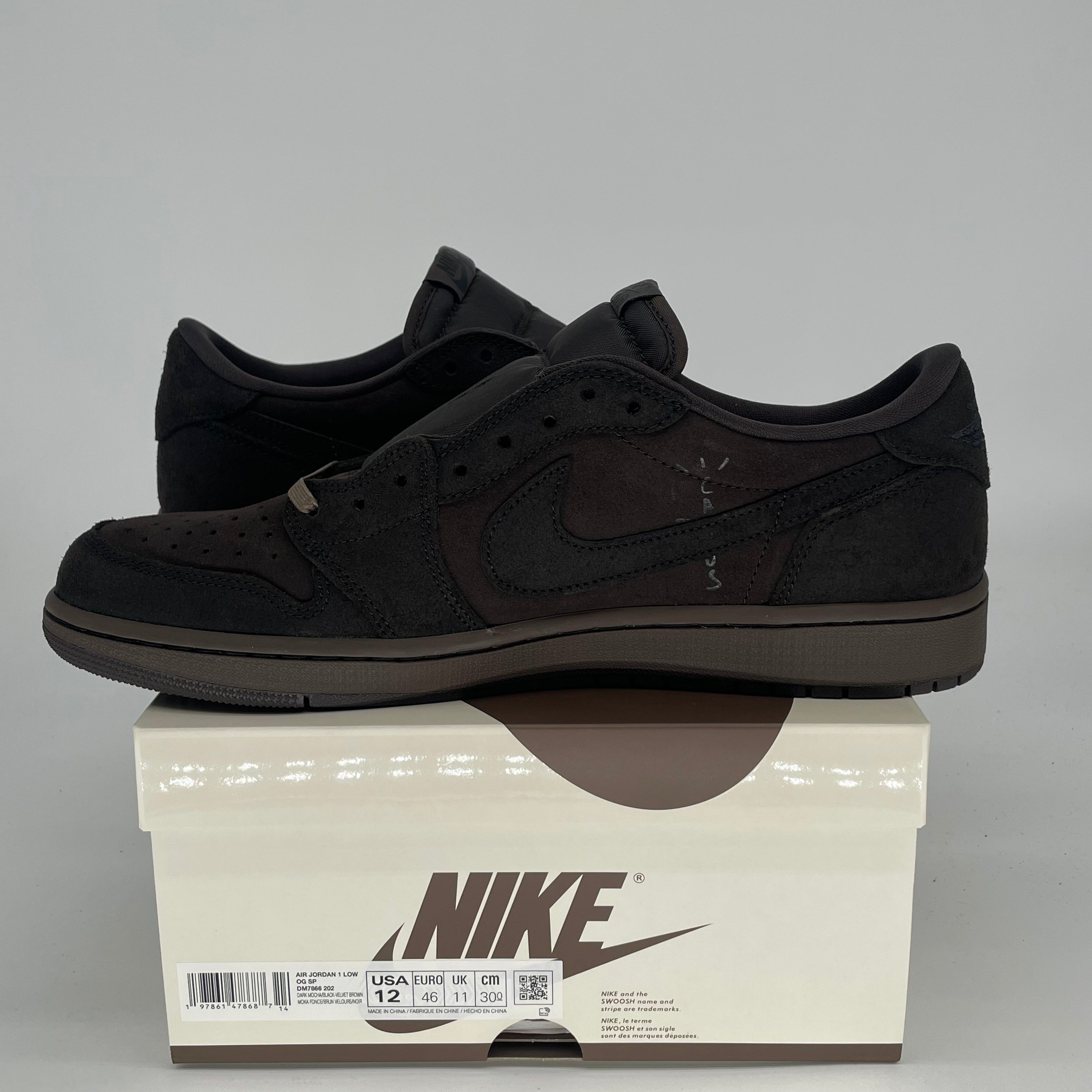 TRAVIS SCOTT X AIR JORDAN 1 LOW VELVET BROWN DM7866-202 SIZE 12/13.5W