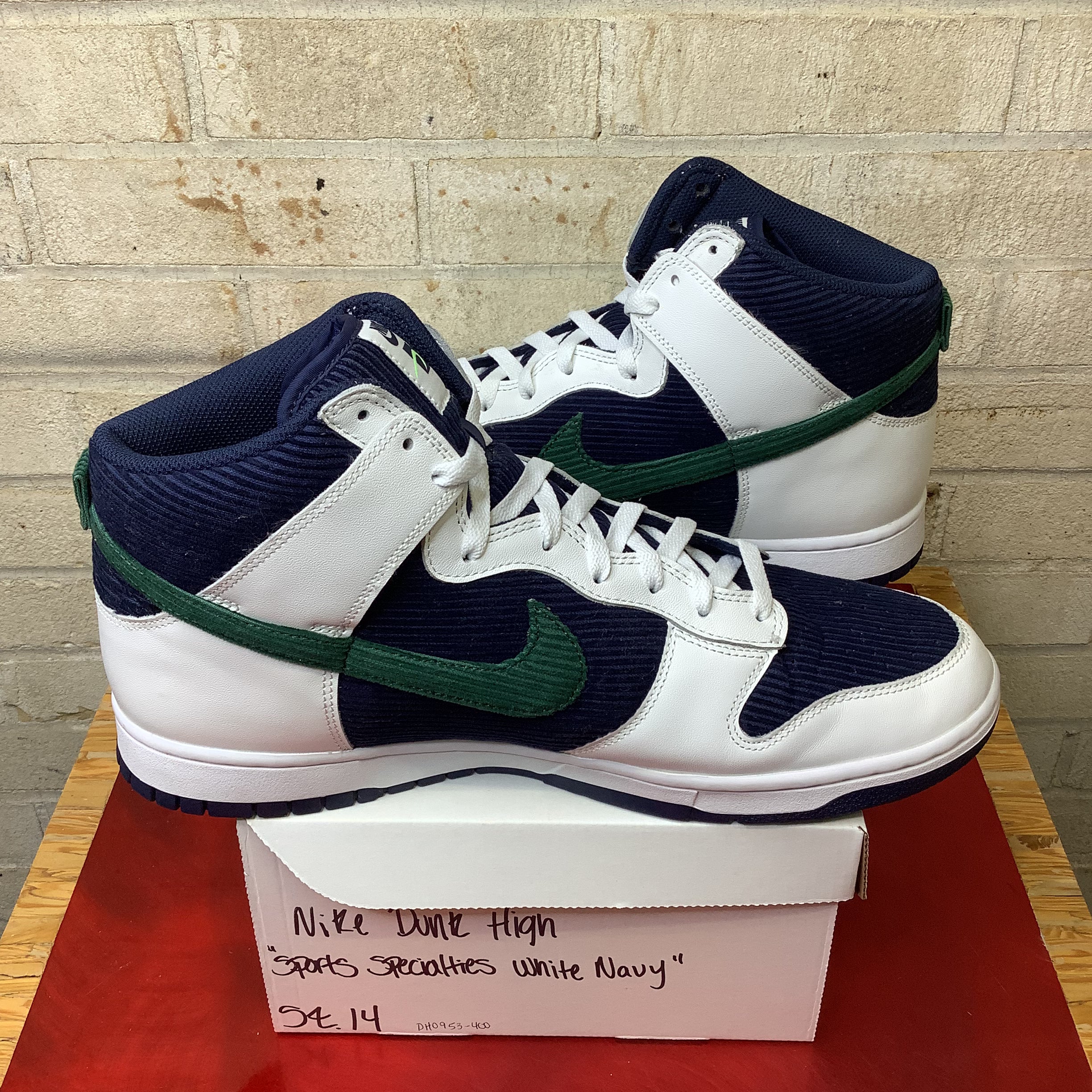 NIKE DUNK HIGH SPORTS SPECIALTIES WHITE NAVY SIZE 14 DH0953-400