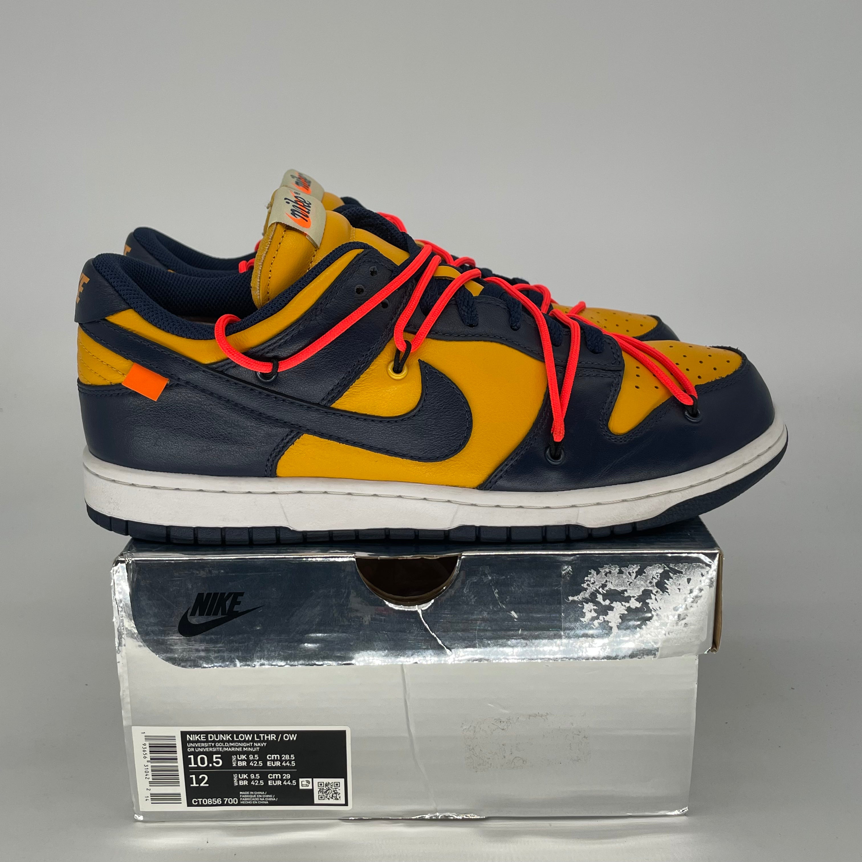 OFF WHITE X NIKE DUNK LOW UNIVERSITY GOLD SIZE 10.5/12W CT0856-700