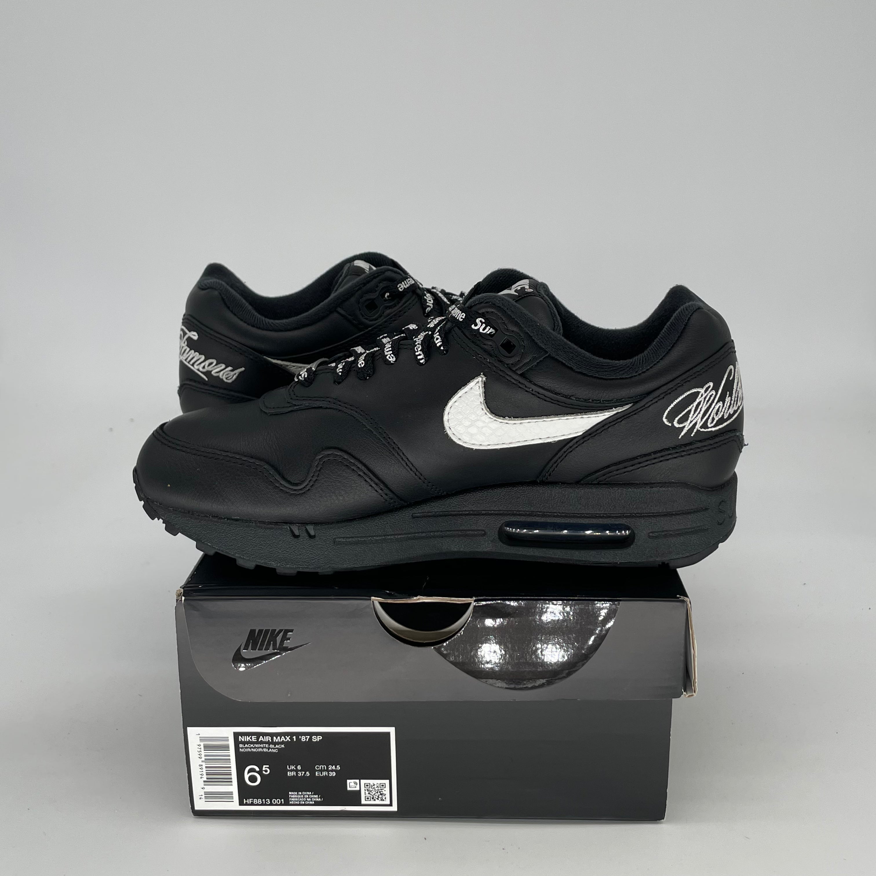 SUPREME X NIKE AIR MAX 1 BLACK WHITE SIZE 6.5/8W HF8813-001