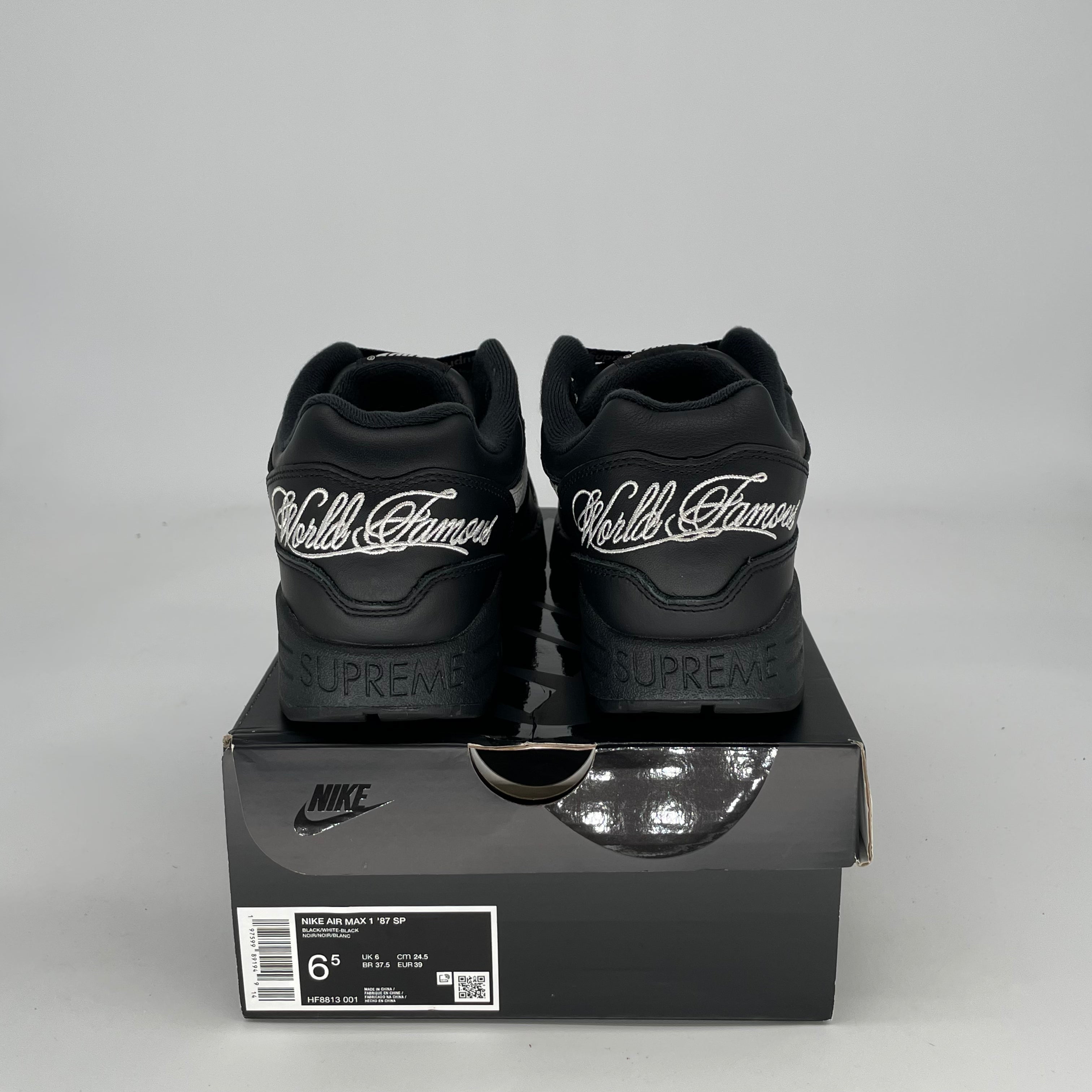 SUPREME X NIKE AIR MAX 1 BLACK WHITE SIZE 6.5/8W HF8813-001