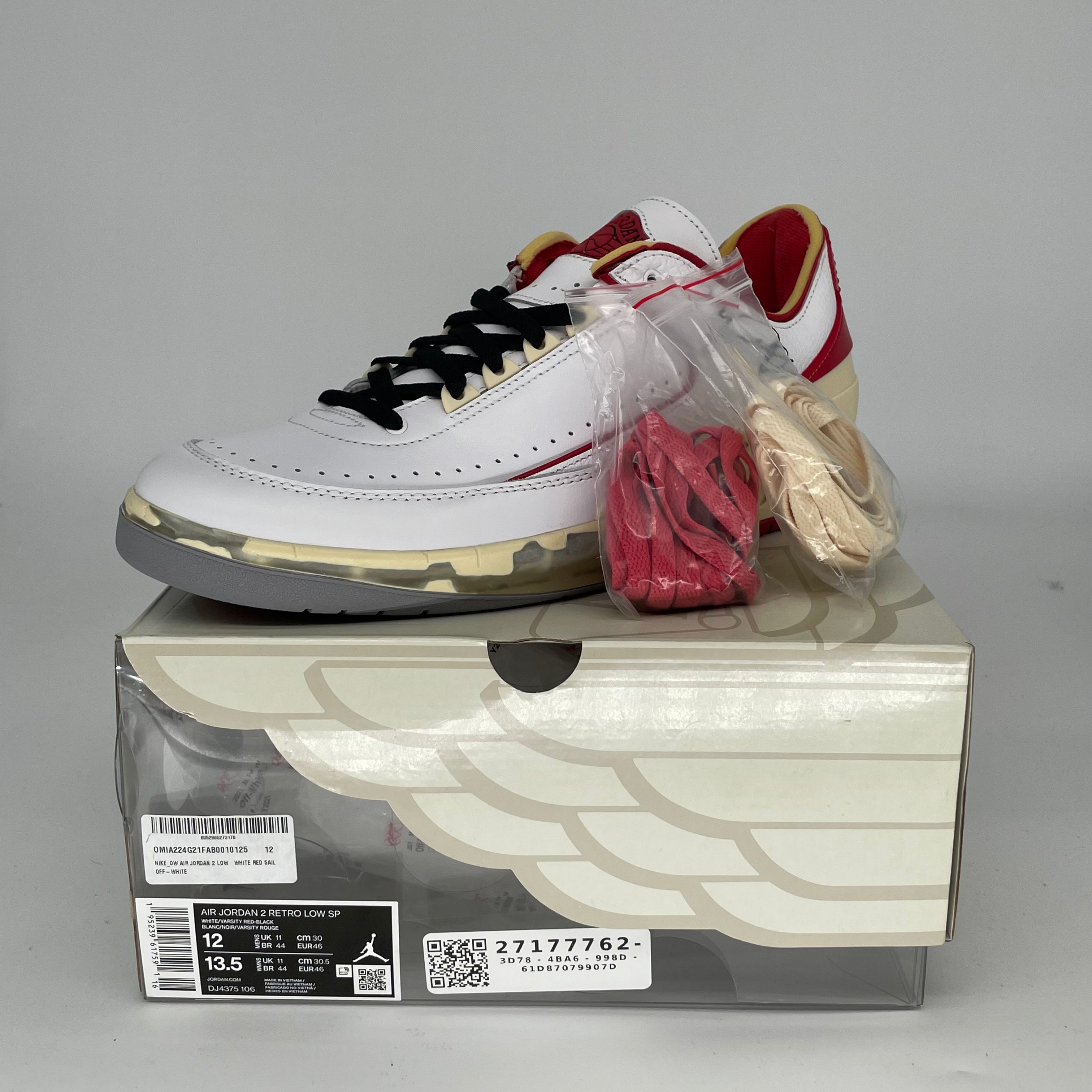 OFF WHITE X AIR JORDAN 2 LOW WHITE RED SIZE 12 DJ4375-106