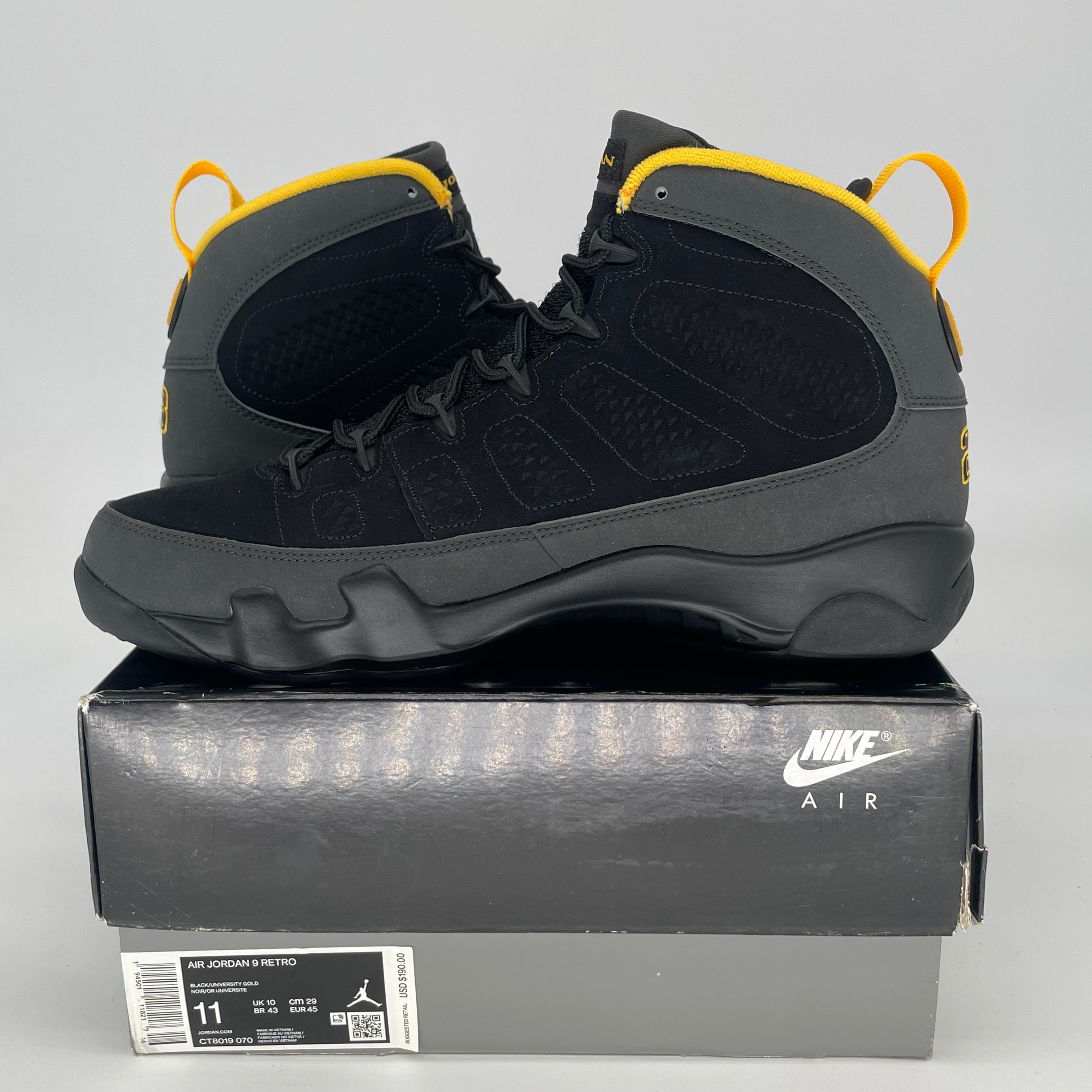 AIR JORDAN 9 UNIVERSITY GOLD CT8019-070 SIZE 11/12.5W