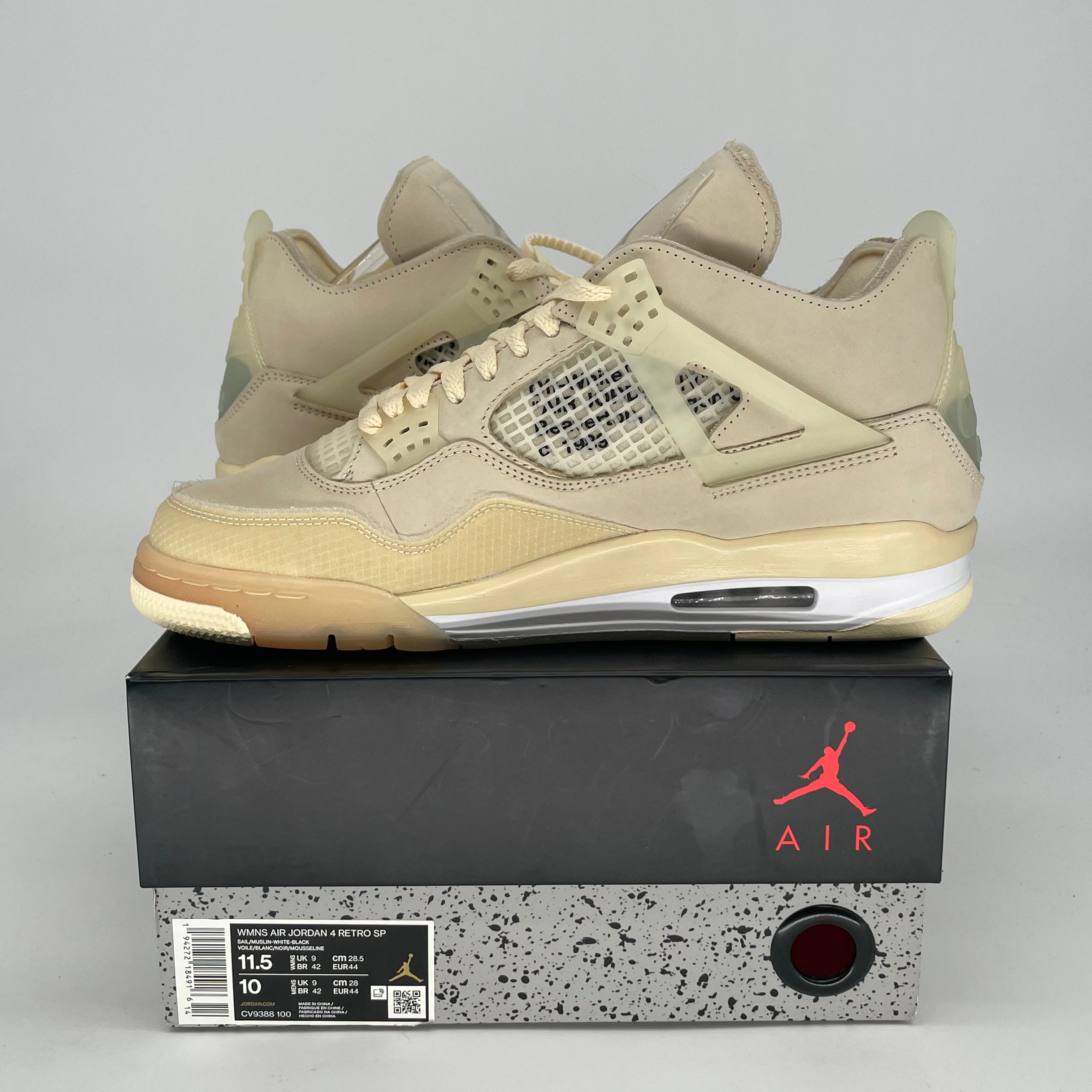 OFF WHITE X AIR JORDAN 4 SAIL W CV9388-100 SIZE 10/11.5W