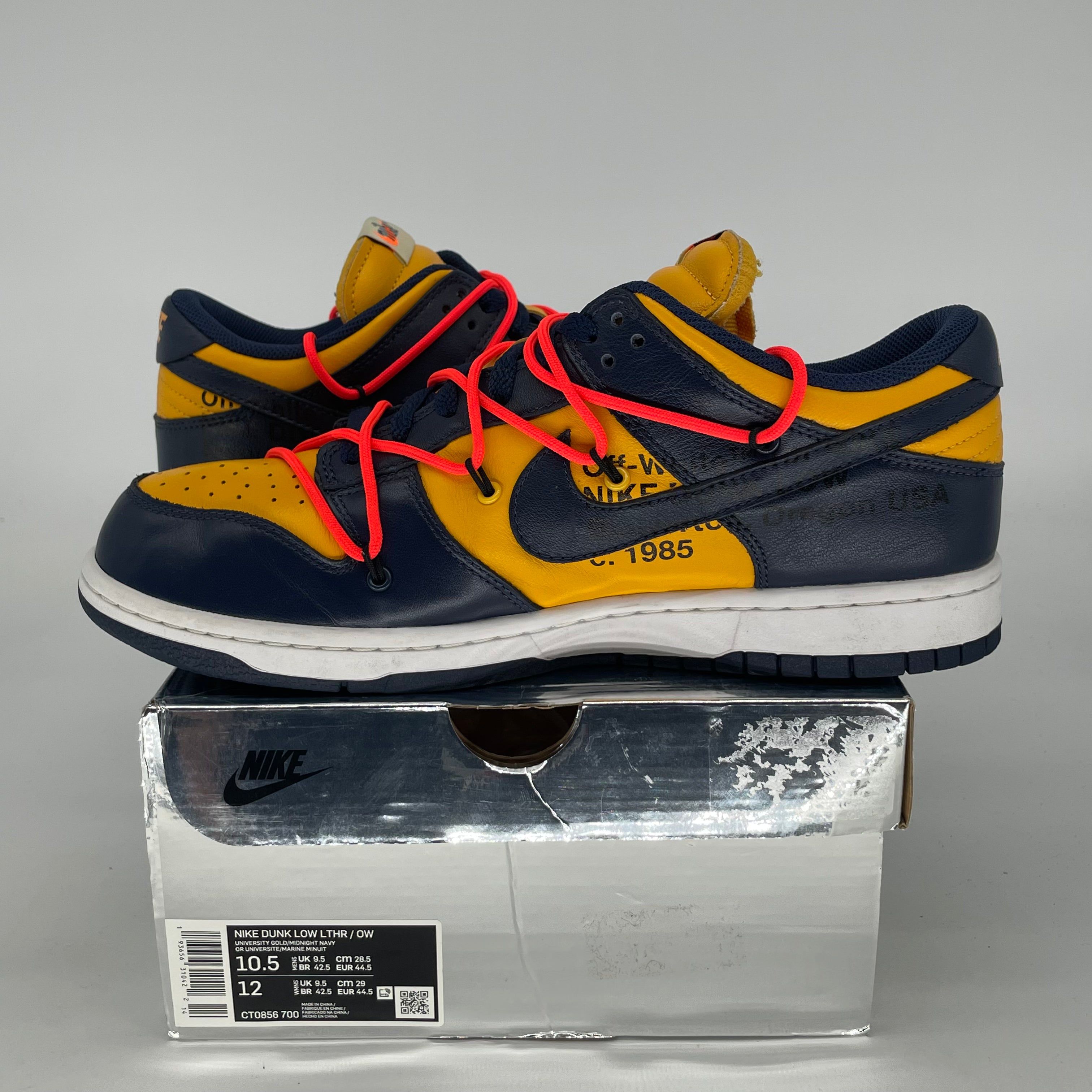 OFF WHITE X NIKE DUNK LOW UNIVERSITY GOLD SIZE 10.5/12W CT0856-700