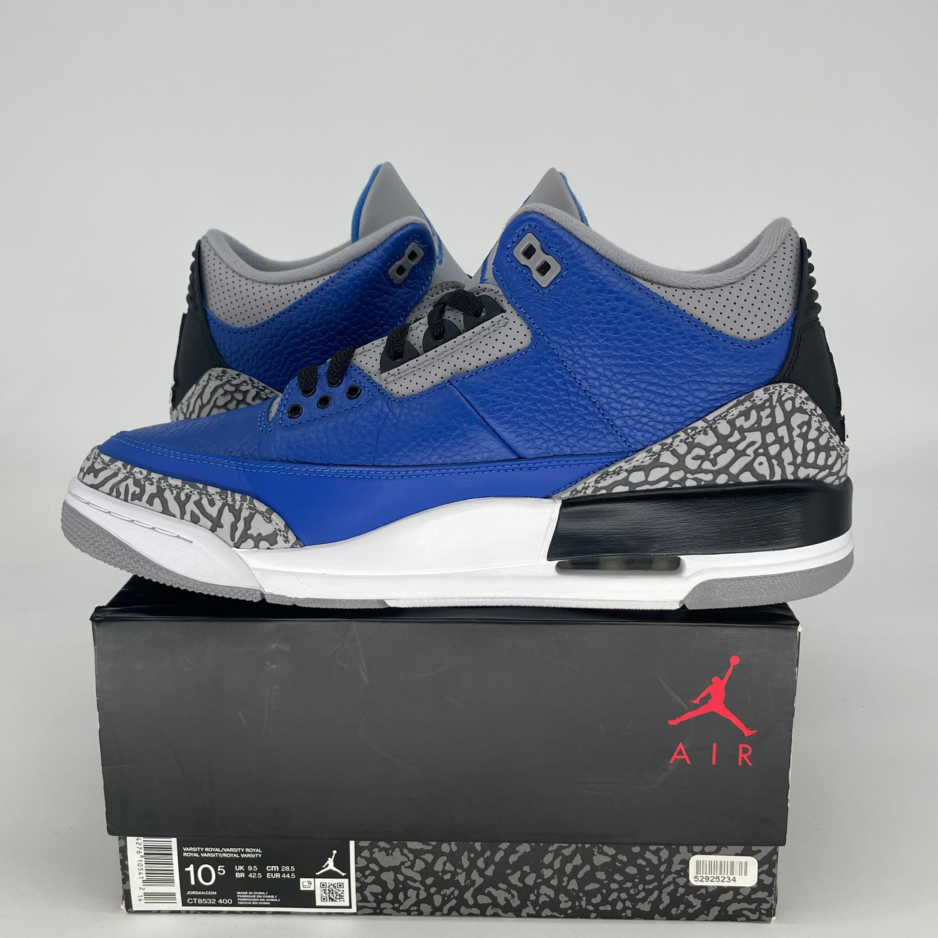 AIR JORDAN 3 VARSITY ROYAL CEMENT CT8532-400 SIZE 10.5/12W