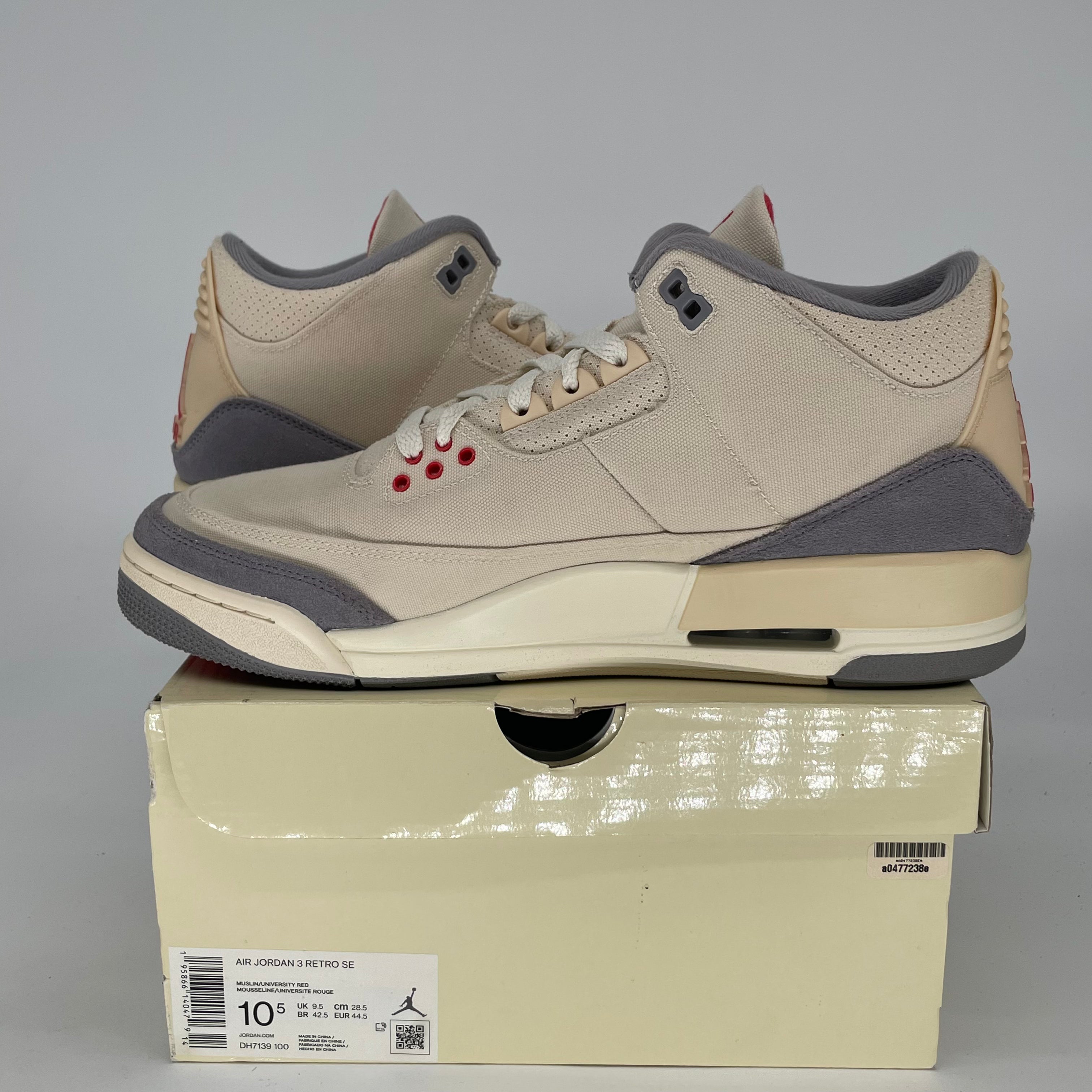 AIR JORDAN 3 MUSLIN DH7139-100 SIZE 10.5/12W