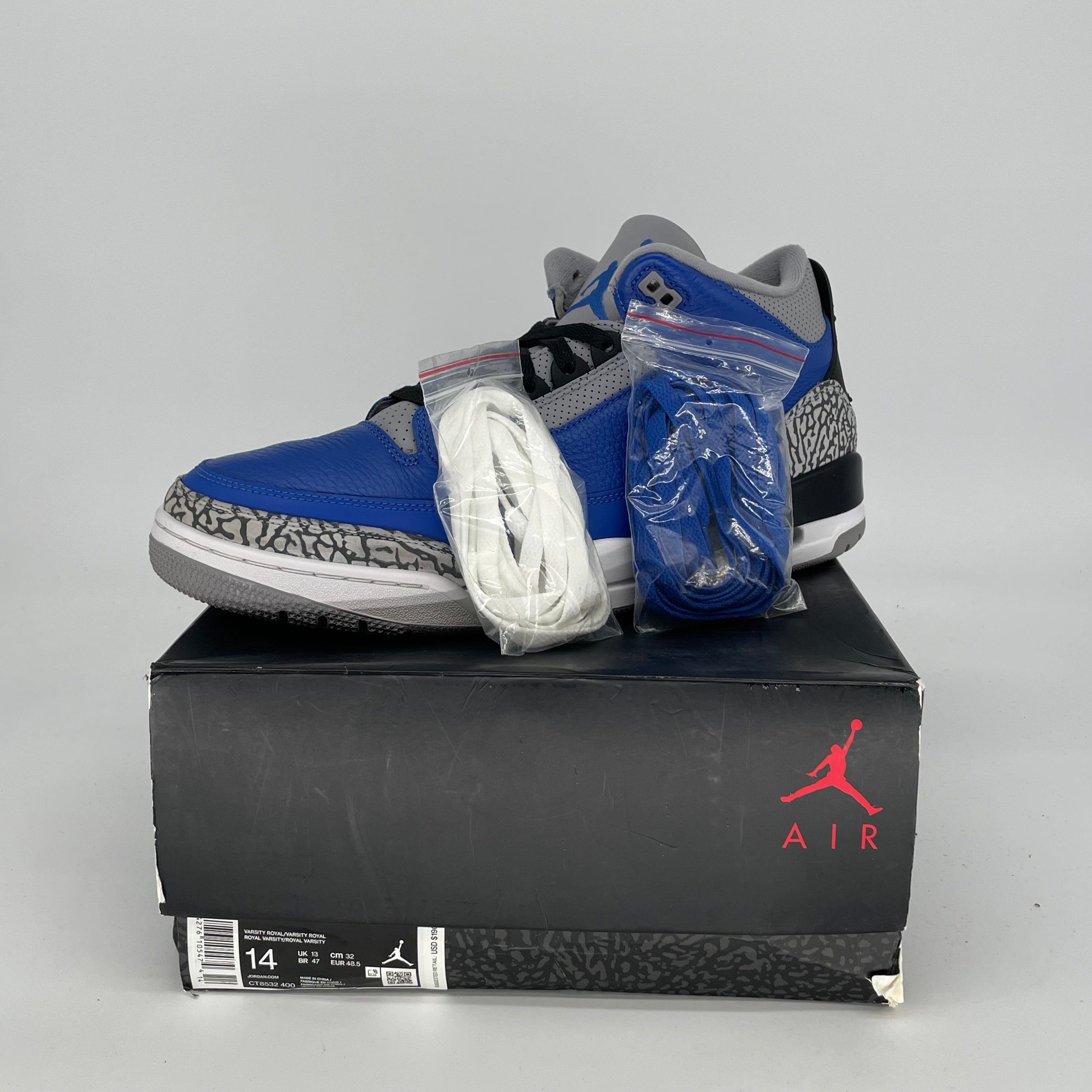 AIR JORDAN 3 VARSITY ROYAL CEMENT SIZE 14 CT8532-400