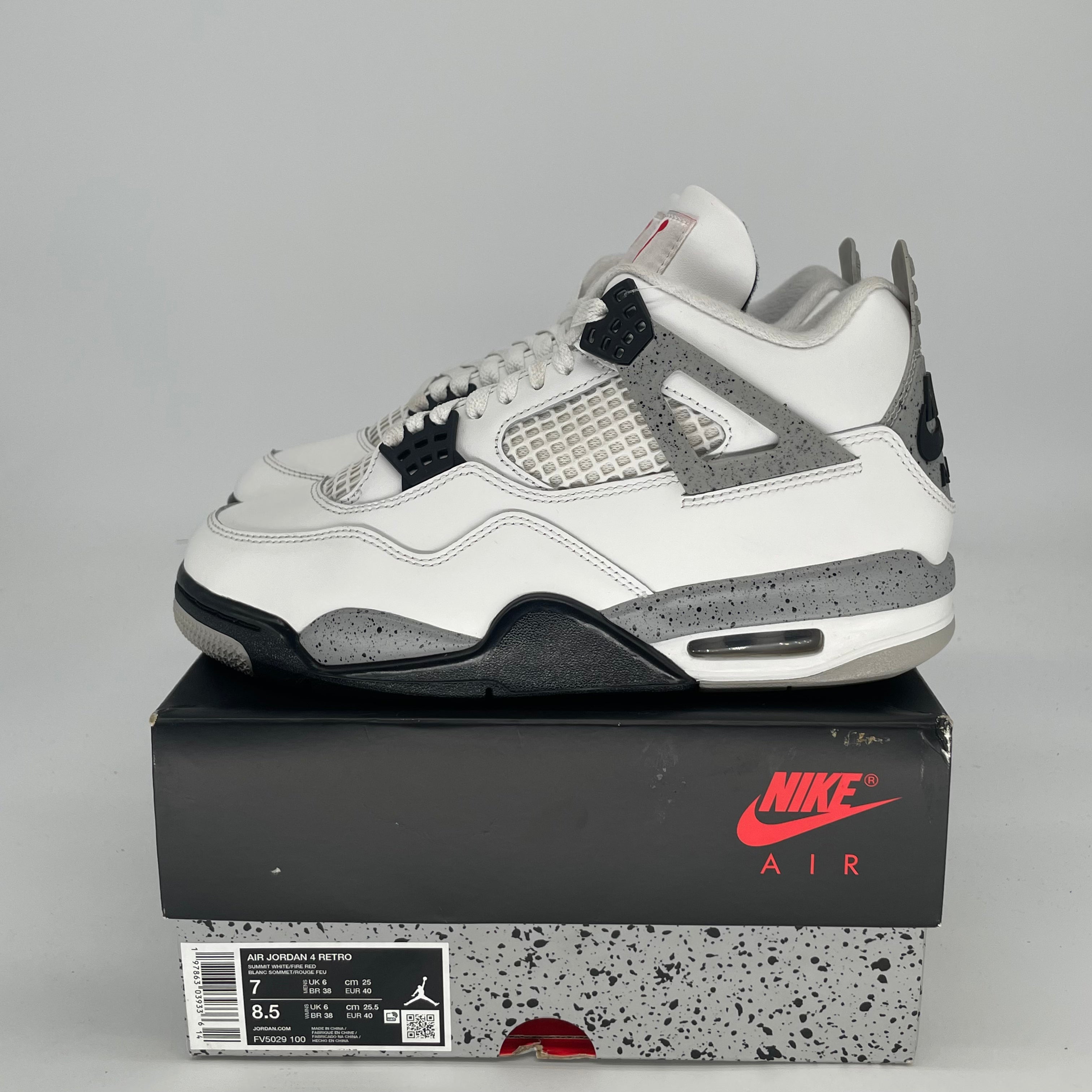AIR JORDAN 4 WHITE CEMENT FV5029-100 SIZE 7/8.5W