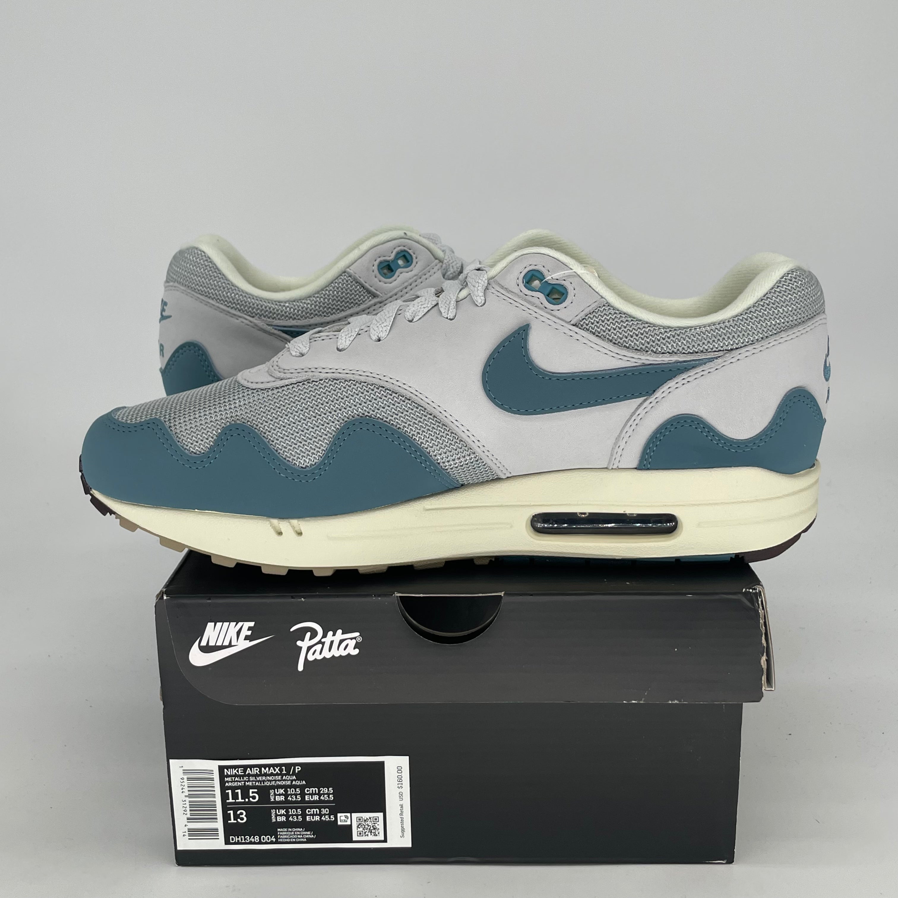 NIKE AIR MAX 1 PATTA WAVES NOISE AQUA W/ BRACELET DH1348-004 SIZE 11.5/13W
