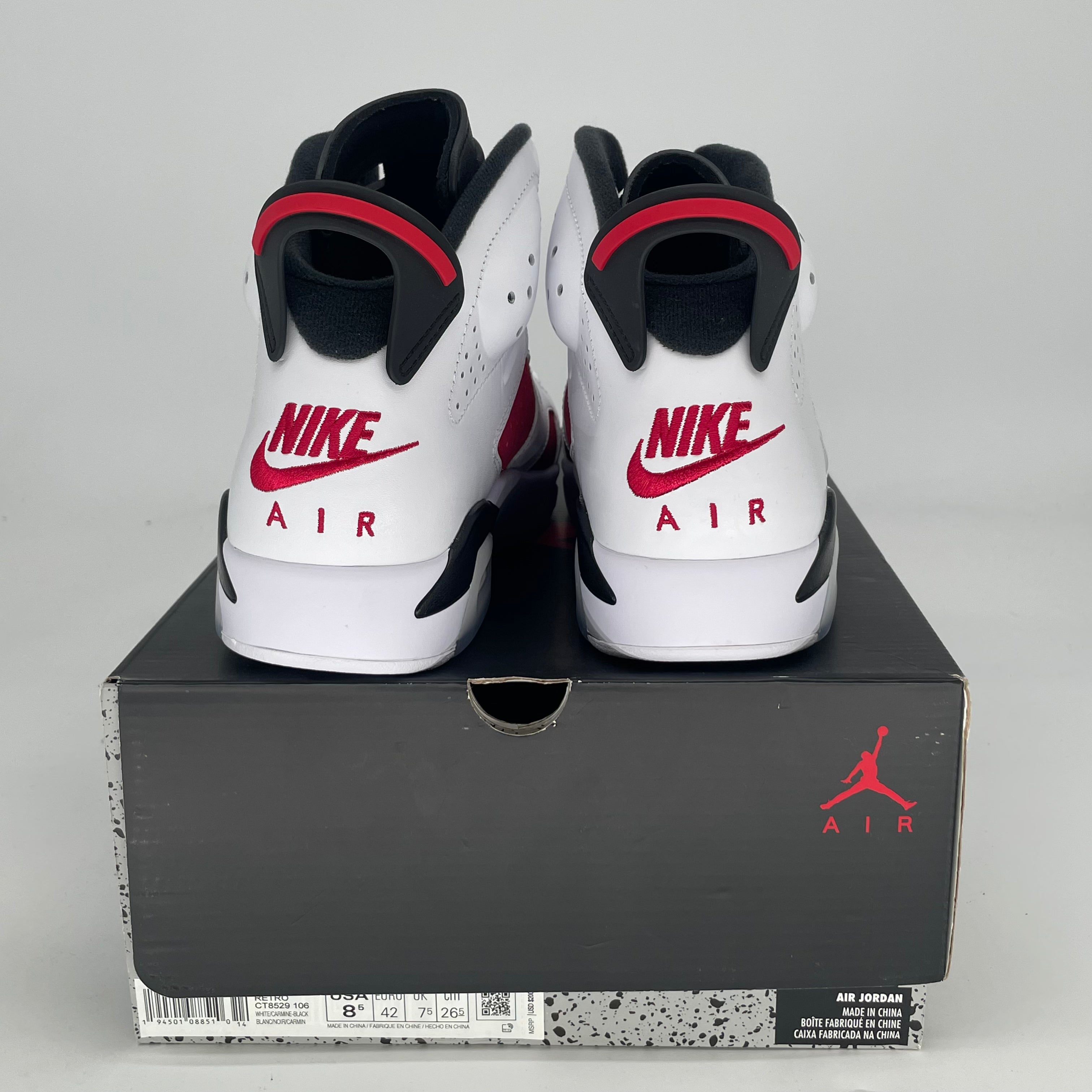 AIR JORDAN 6 CARMINE CT8529-106 SIZE 8.5/10W