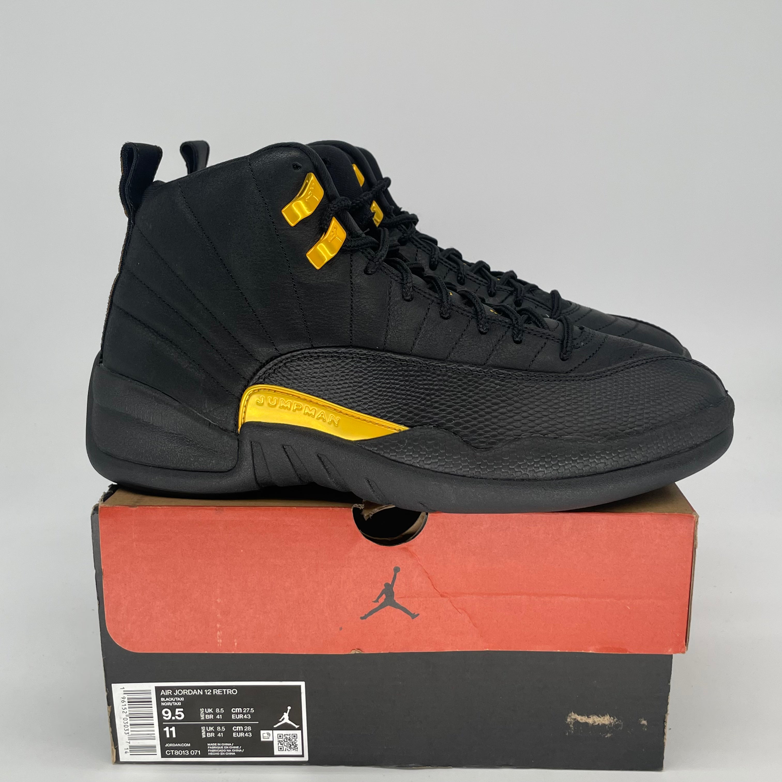 AIR JORDAN 12 BLACK TAXI CT8013-071 SIZE 9.5/11W