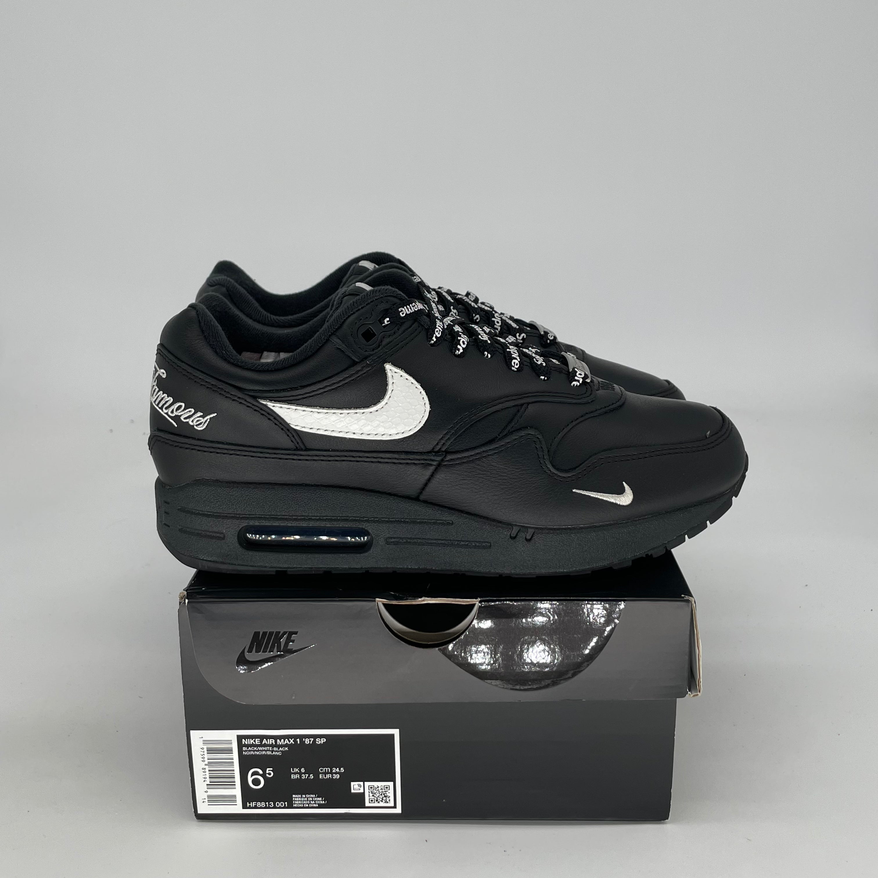 SUPREME X NIKE AIR MAX 1 BLACK WHITE SIZE 6.5/8W HF8813-001