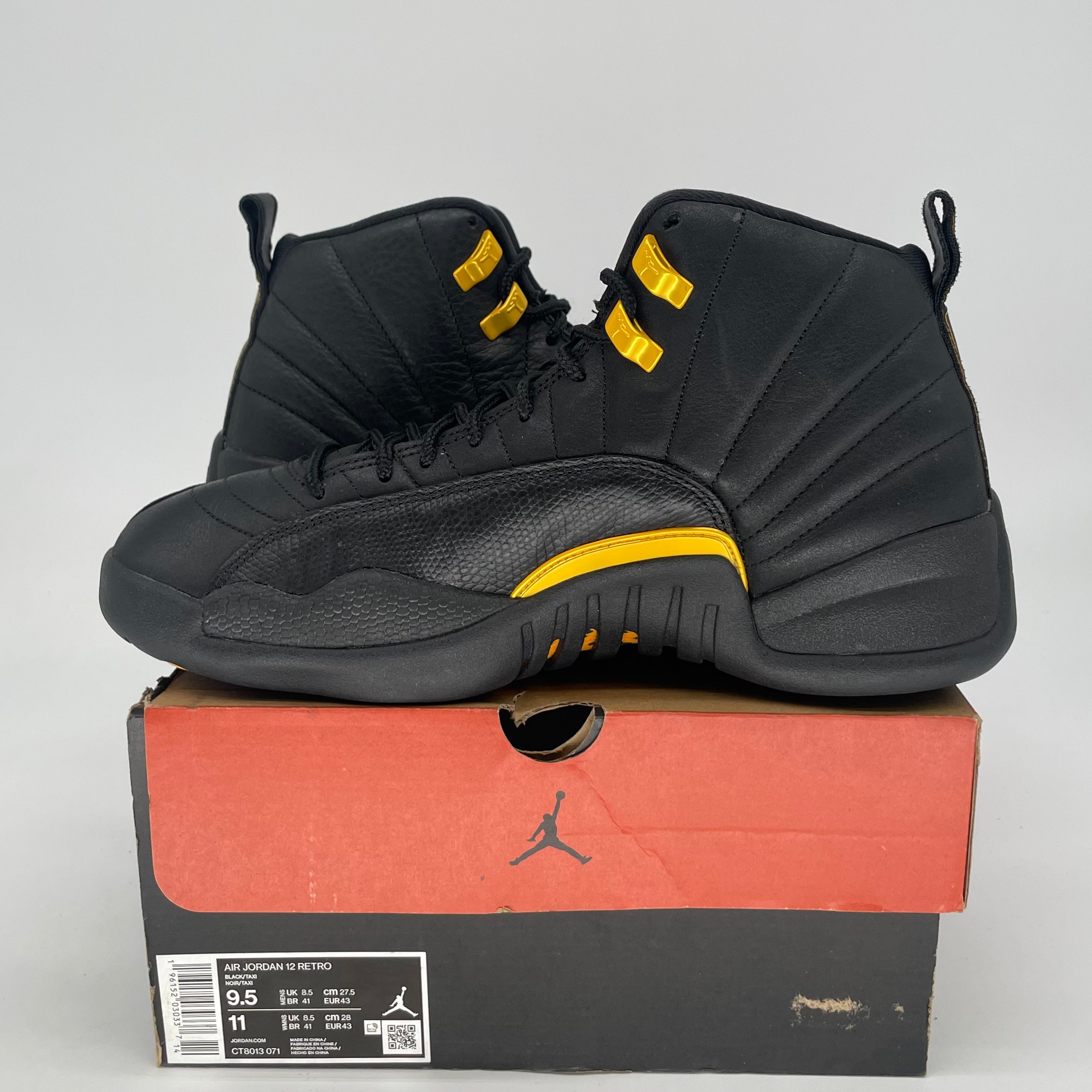 AIR JORDAN 12 BLACK TAXI CT8013-071 SIZE 9.5/11W
