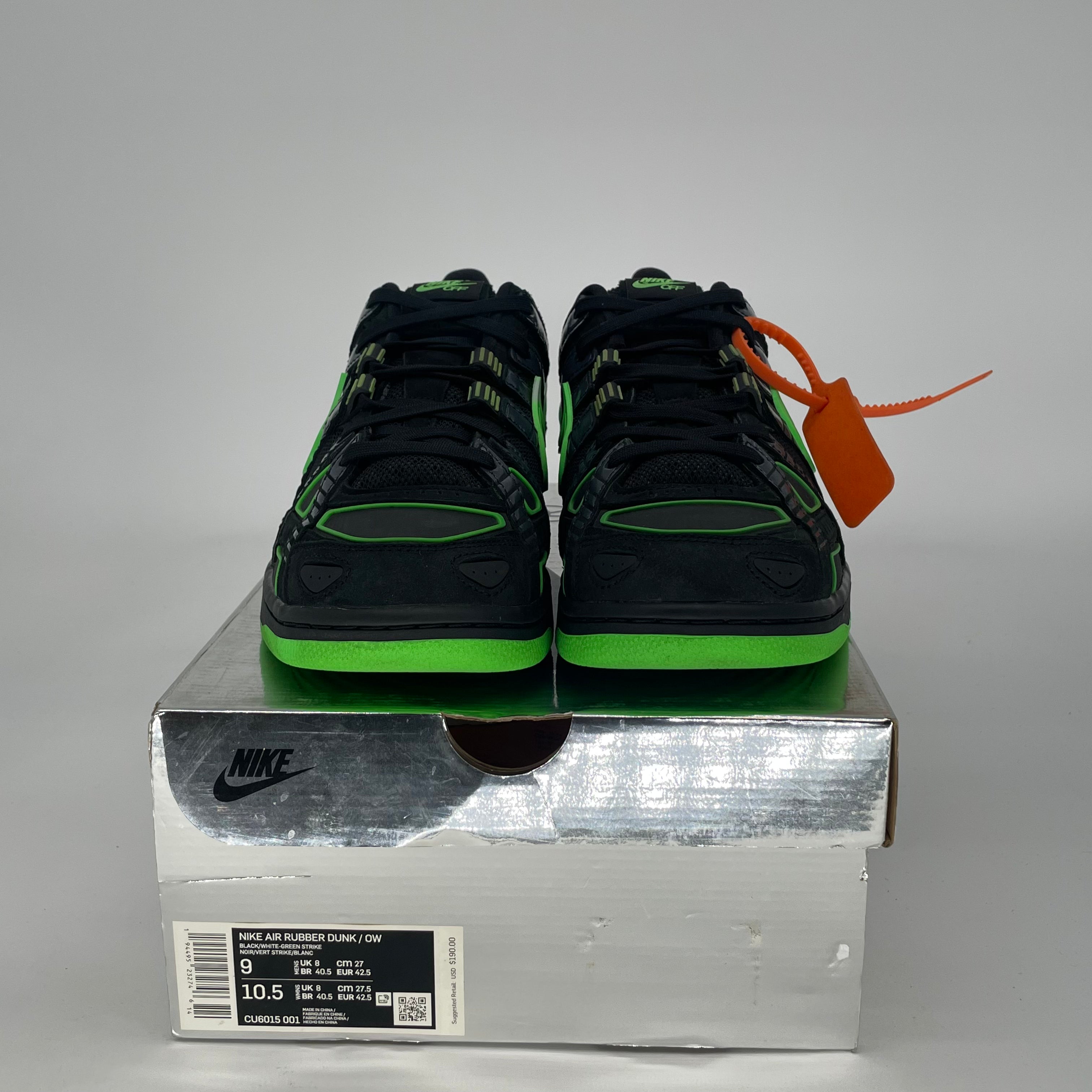 OFF WHITE X NIKE AIR RUBBER DUNK GREEN STRIKE CU6015-001 SIZE 9/10.5W