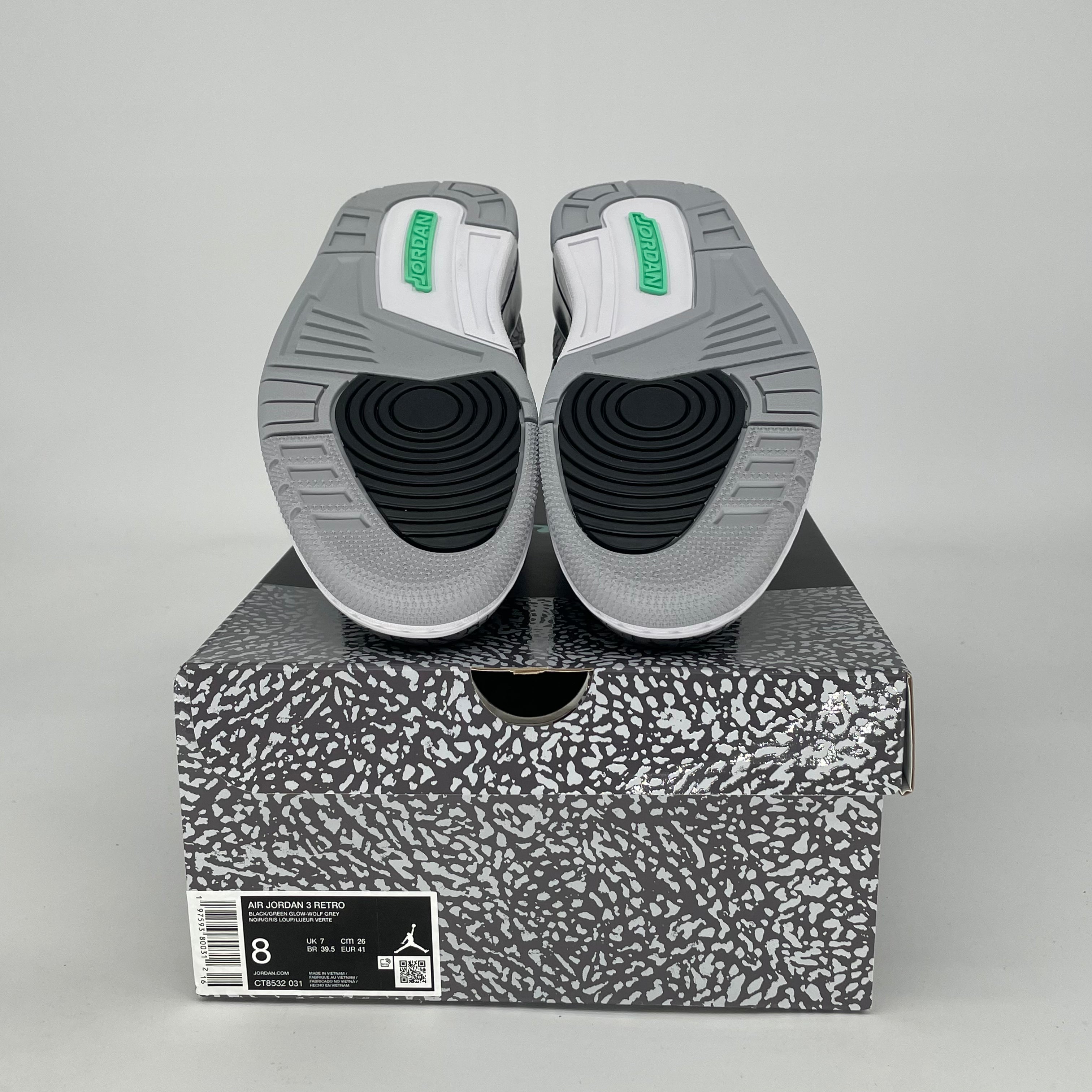 AIR JORDAN 3 GREEN GLOW CT8532-031 SIZE 8/9.5W