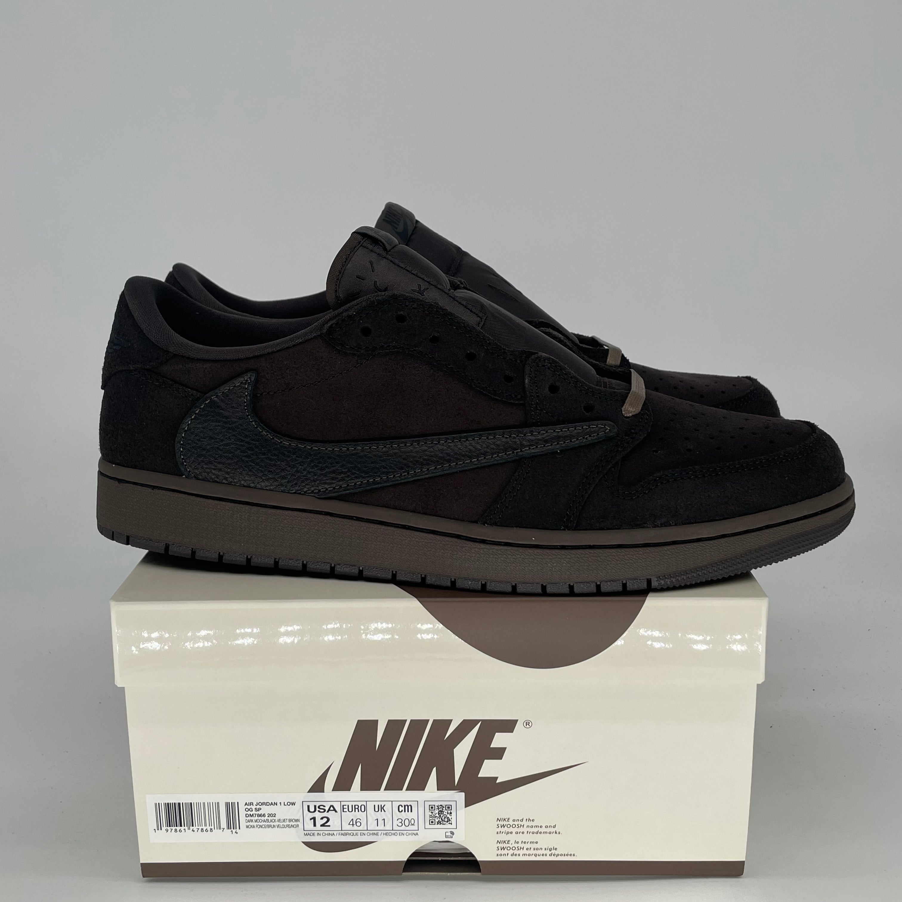 TRAVIS SCOTT X AIR JORDAN 1 LOW VELVET BROWN DM7866-202 SIZE 12/13.5W