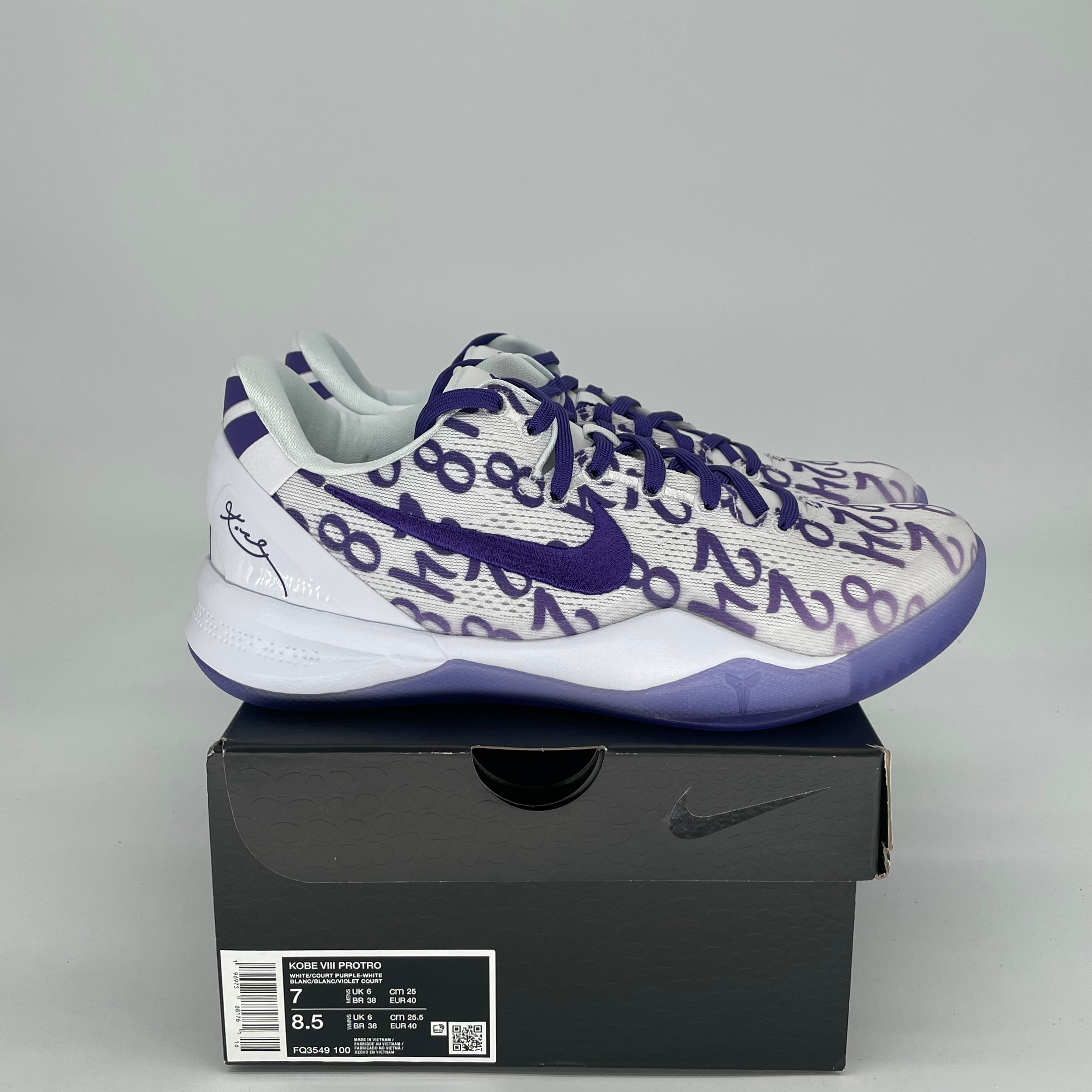 NIKE KOBE 8 PROTRO COURT PURPLE FQ3549-100 SIZE 7/8.5W