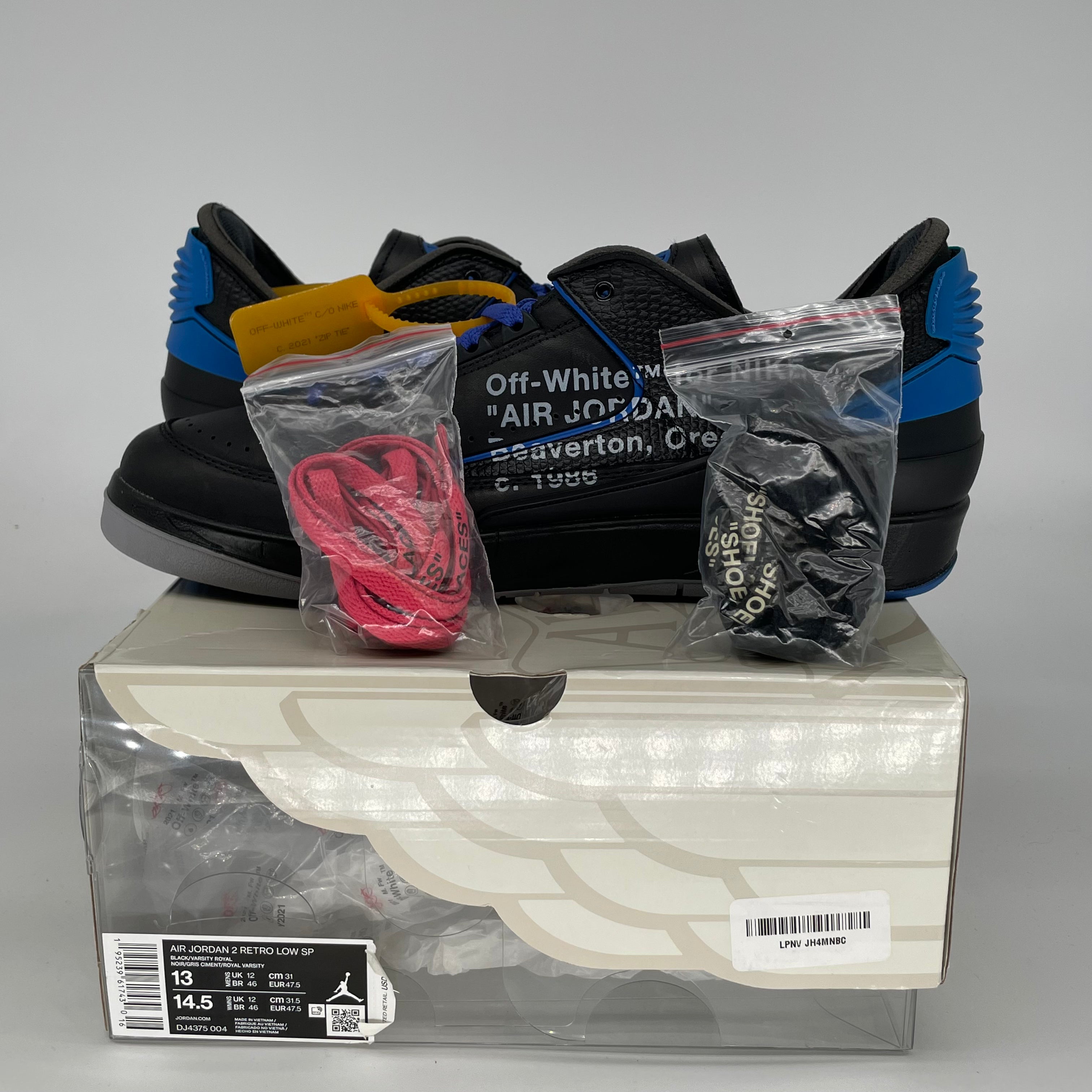 OFF WHITE X AIR JORDAN 2 LOW BLACK BLUE SIZE 13 DJ4375-004