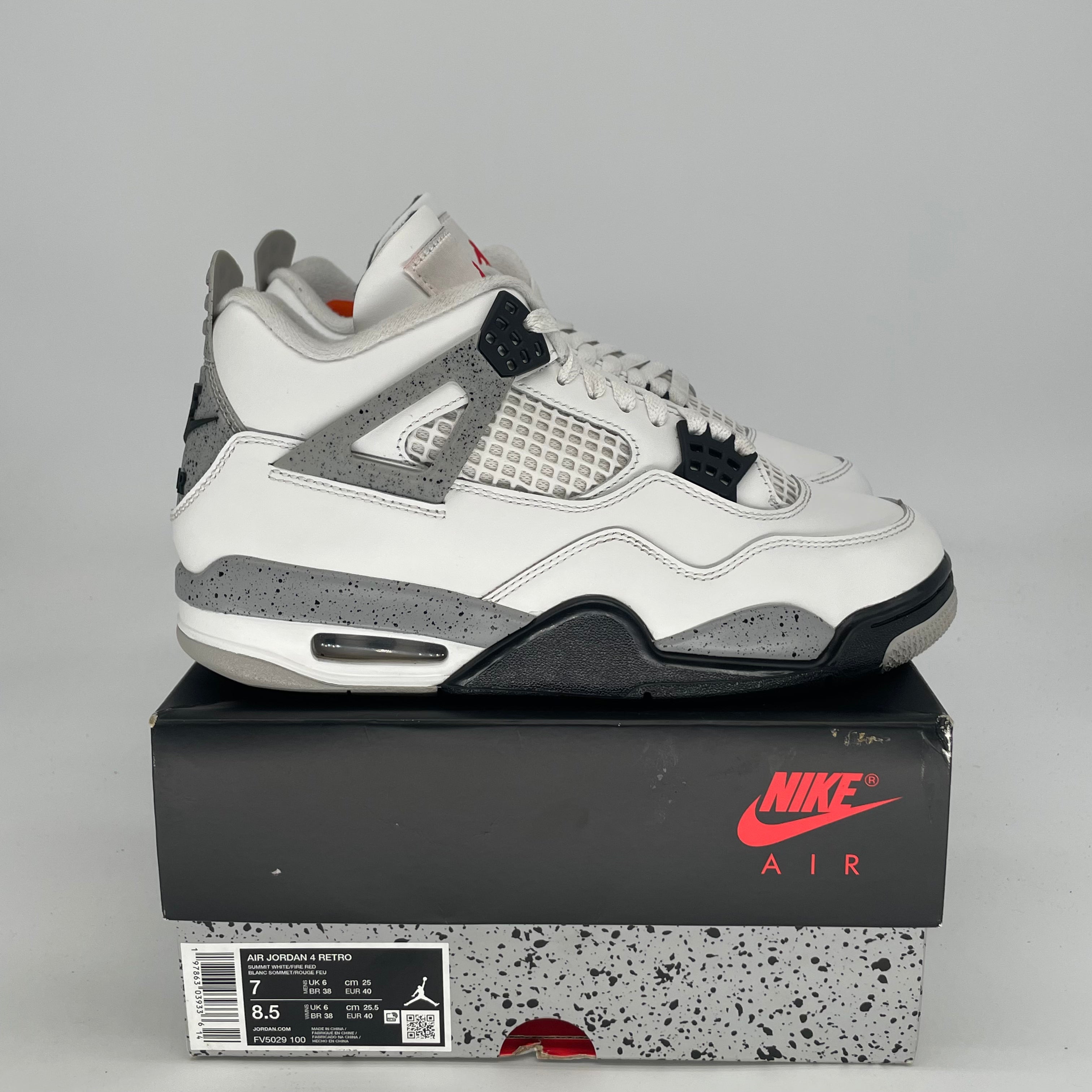 AIR JORDAN 4 WHITE CEMENT FV5029-100 SIZE 7/8.5W
