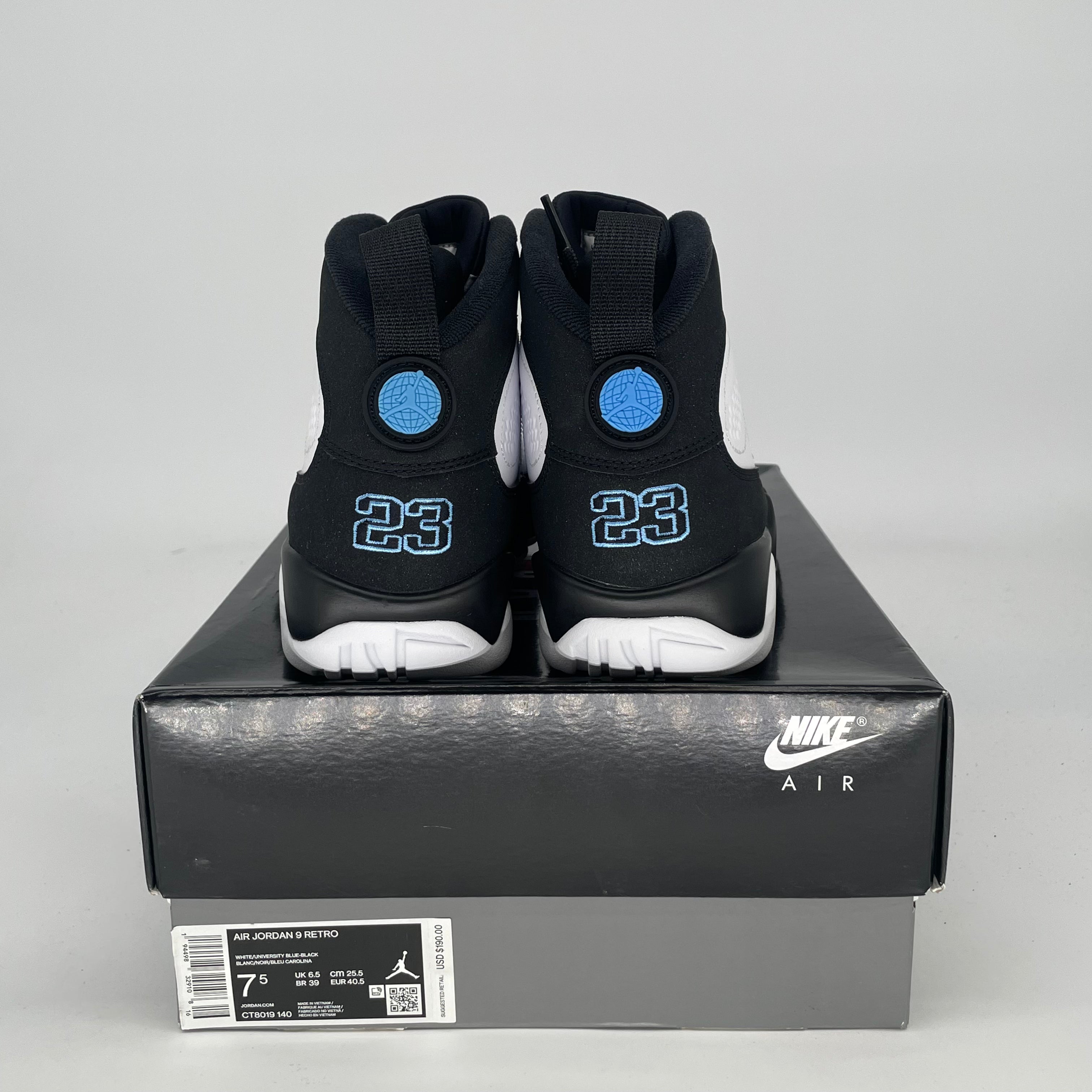 AIR JORDAN 9 UNIVERSITY BLUE CT8019-140 SIZE 7.5/9W
