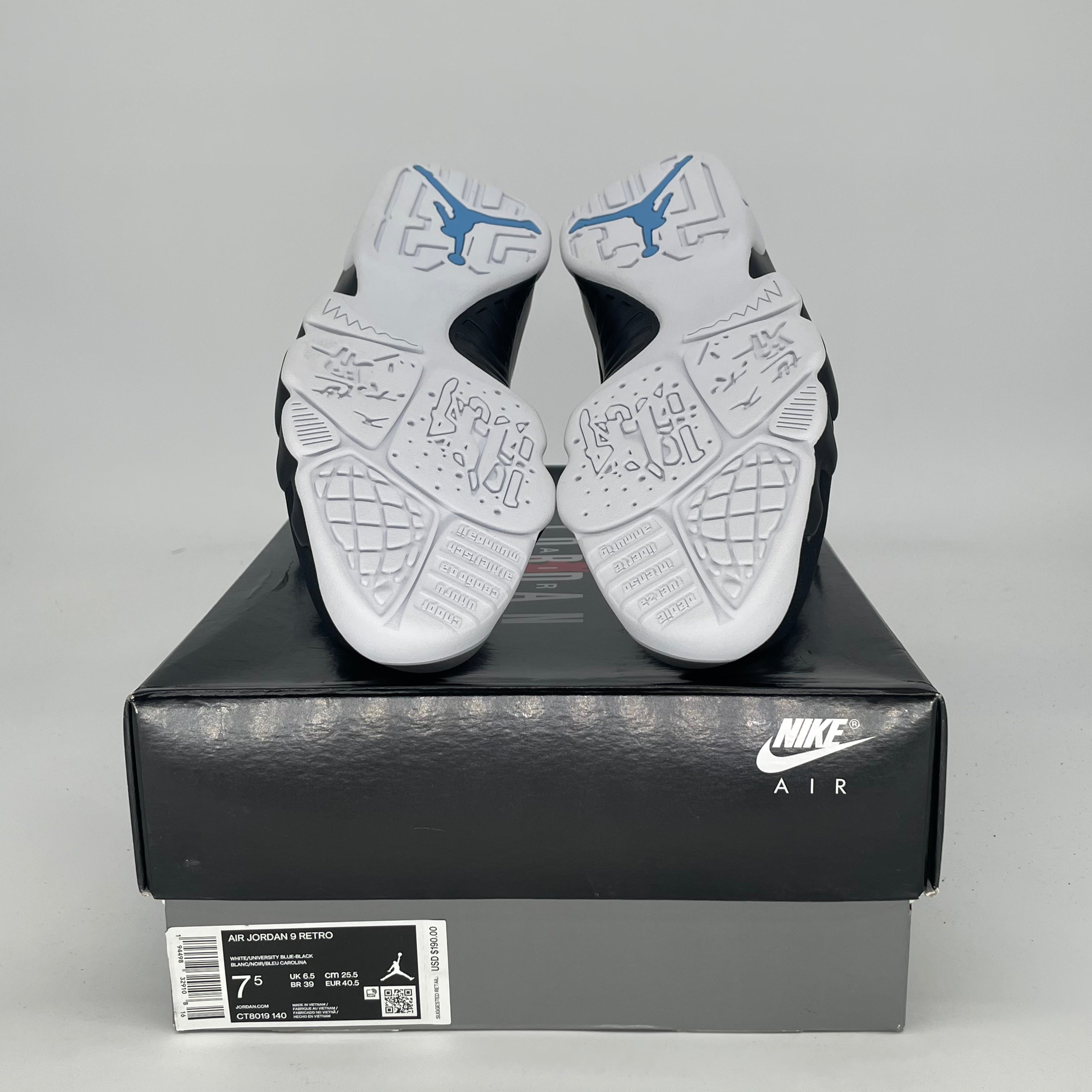 AIR JORDAN 9 UNIVERSITY BLUE CT8019-140 SIZE 7.5/9W