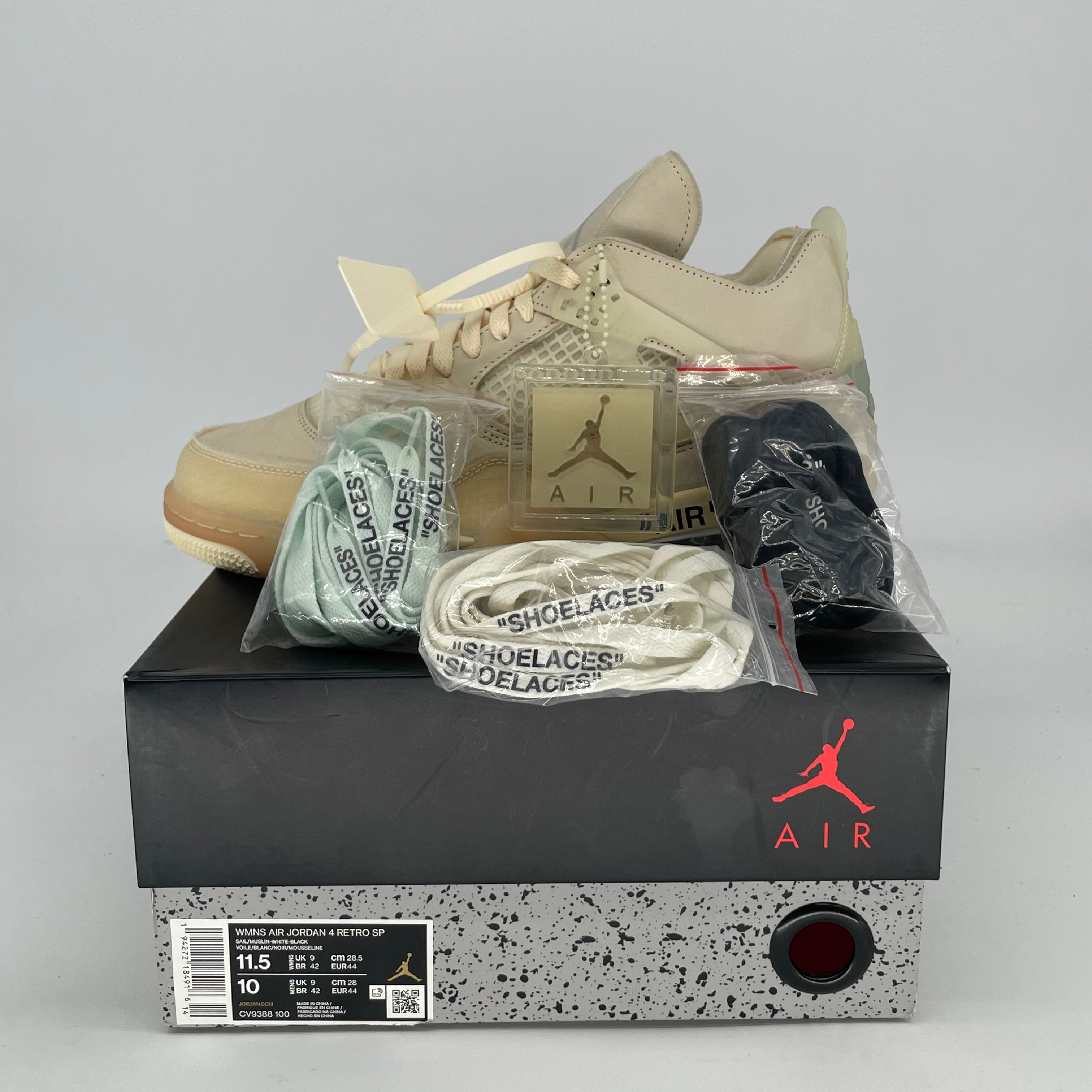 OFF WHITE X AIR JORDAN 4 SAIL W CV9388-100 SIZE 10/11.5W