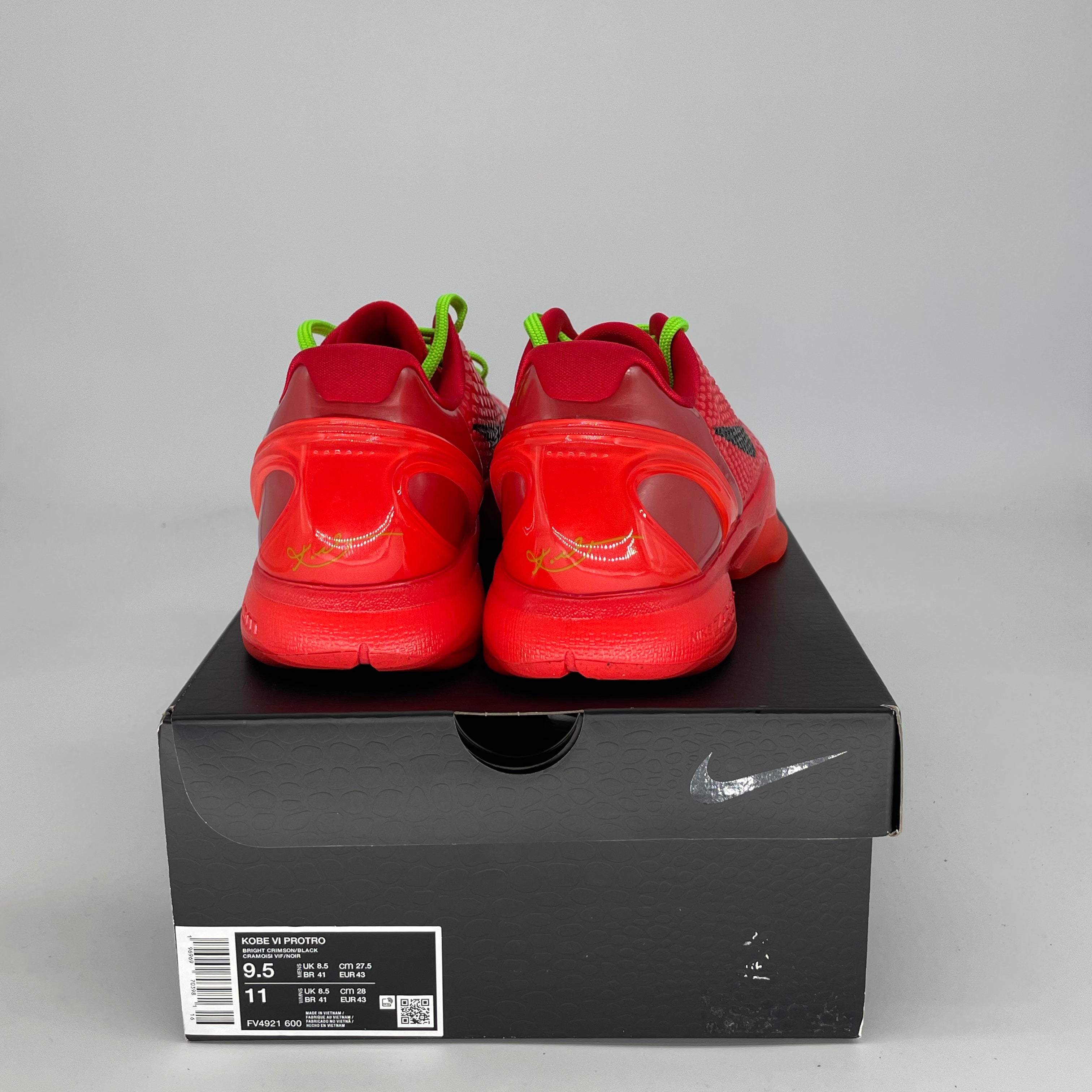 NIKE KOBE 6 PROTRO REVERSE GRINCH SIZE 9.5/11W FV4921-600