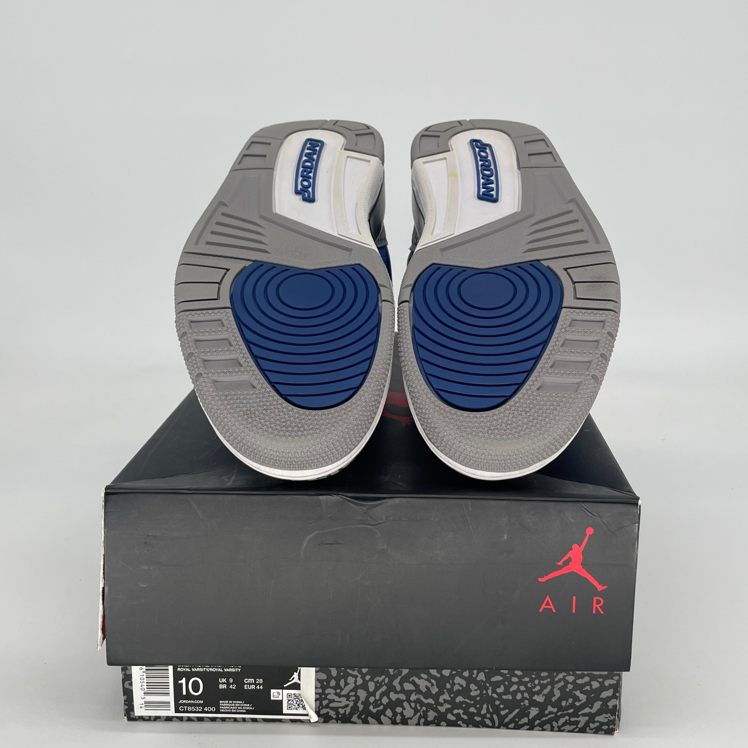AIR JORDAN 3 VARSITY ROYAL CEMENT CT8532-400 SIZE 10/11.5W