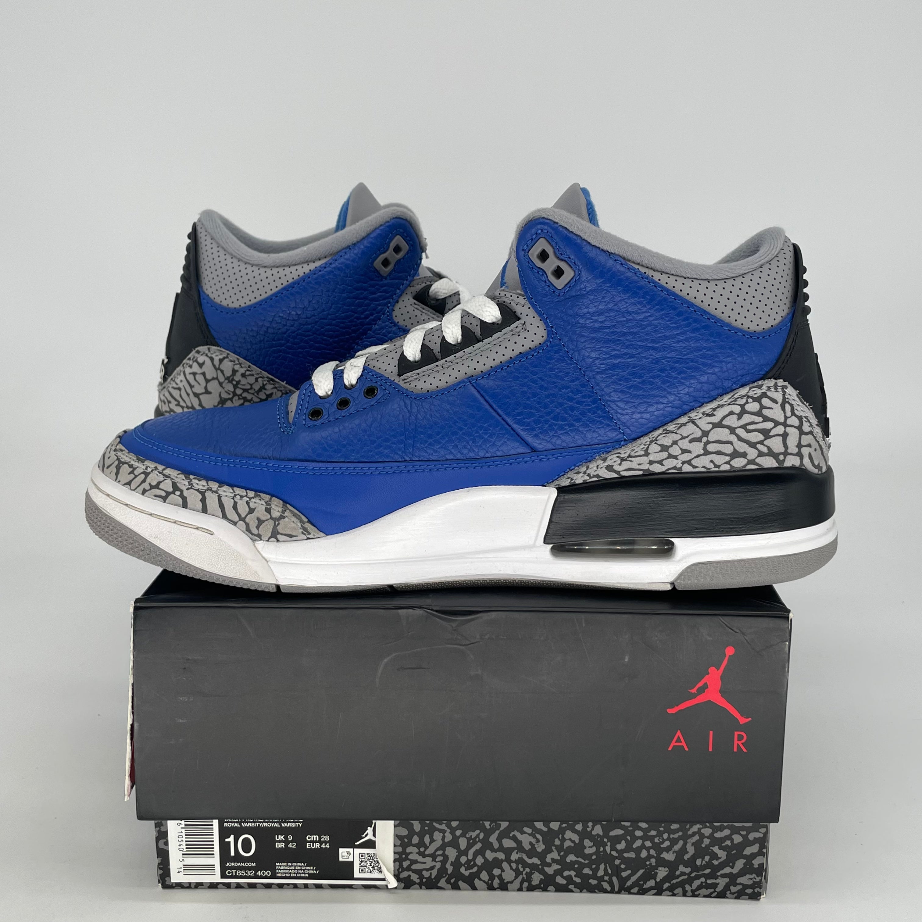 AIR JORDAN 3 VARSITY ROYAL CEMENT CT8532-400 SIZE 10/11.5W