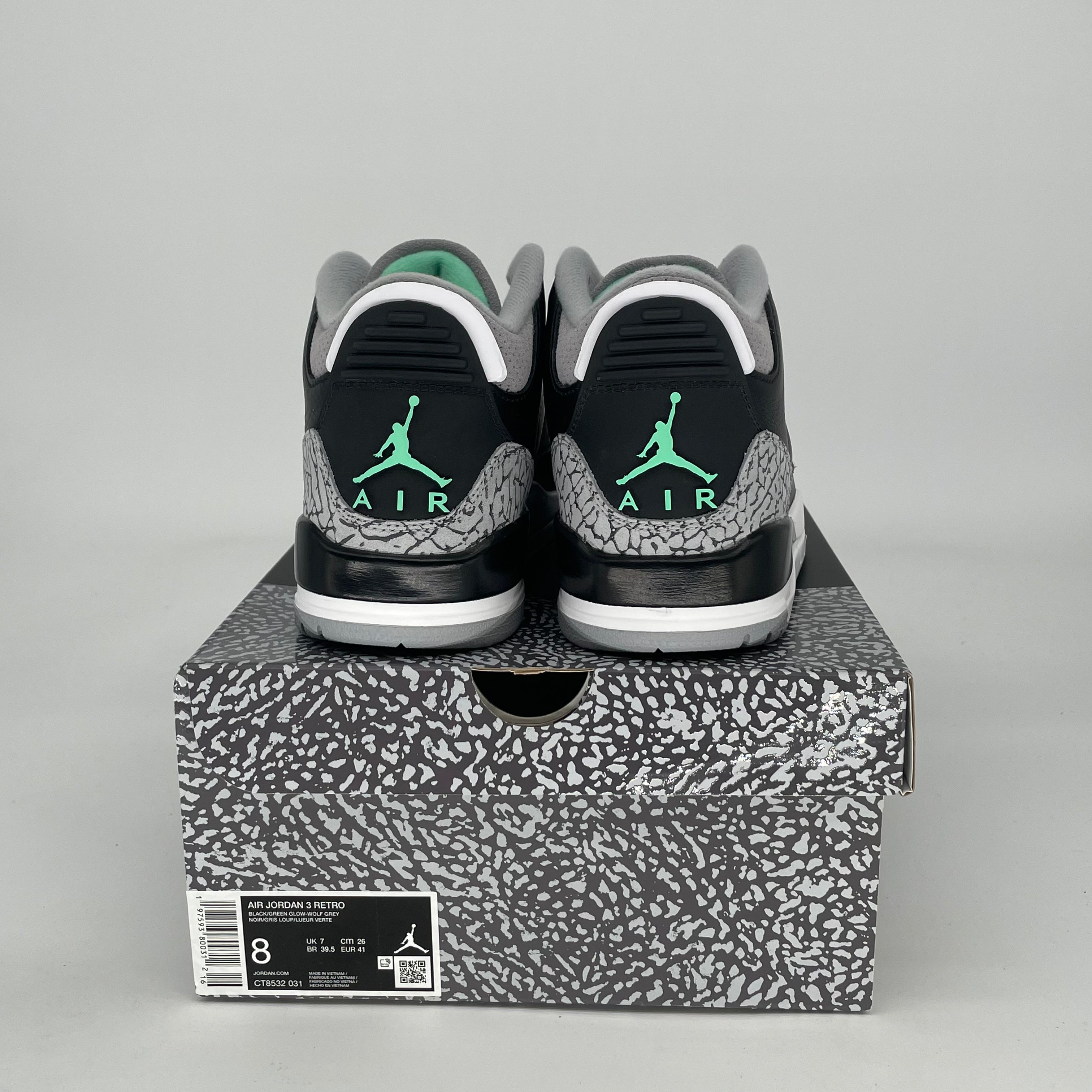 AIR JORDAN 3 GREEN GLOW CT8532-031 SIZE 8/9.5W