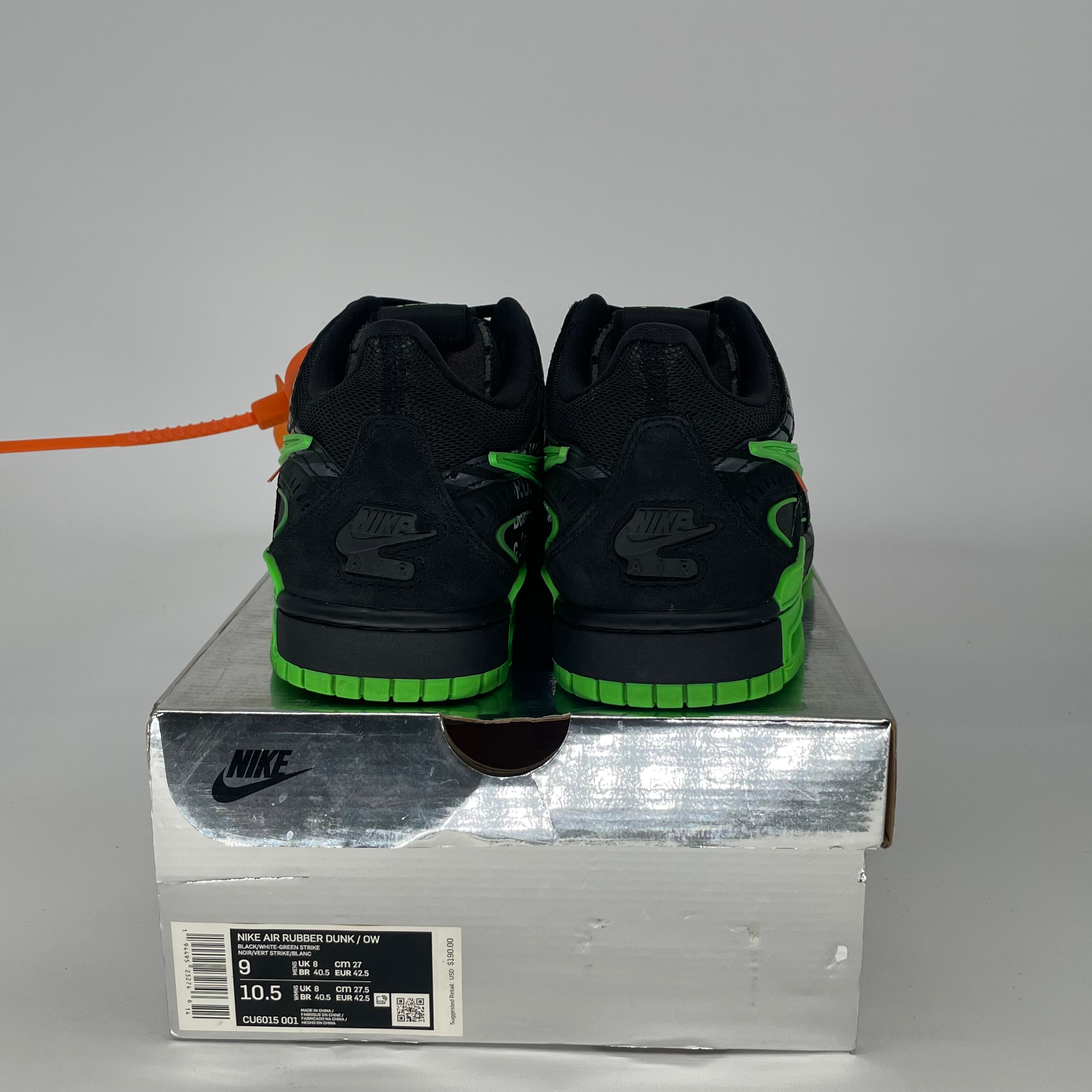 OFF WHITE X NIKE AIR RUBBER DUNK GREEN STRIKE CU6015-001 SIZE 9/10.5W