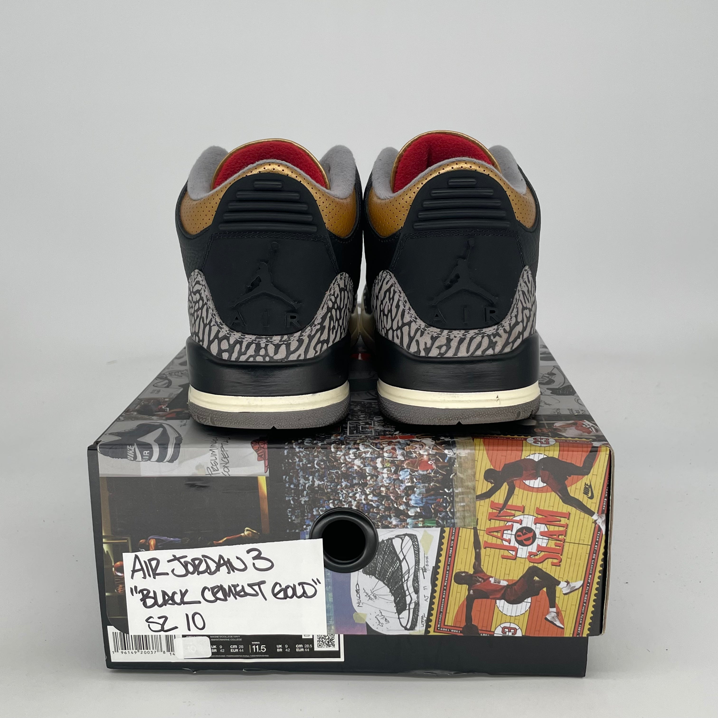 AIR JORDAN 3 BLACK CEMENT GOLD W CK9246-067 SIZE 10/11.5W