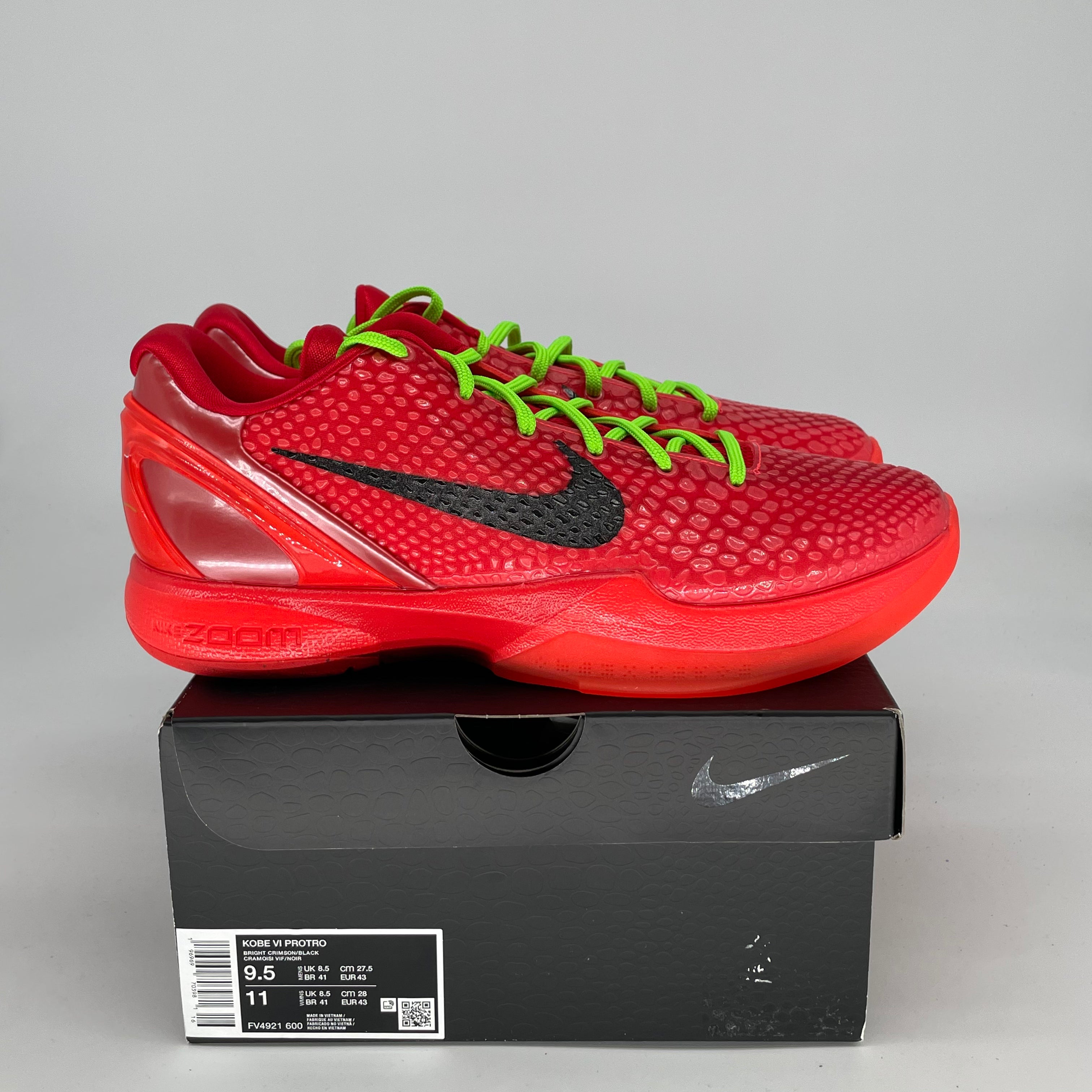 NIKE KOBE 6 PROTRO REVERSE GRINCH SIZE 9.5/11W FV4921-600