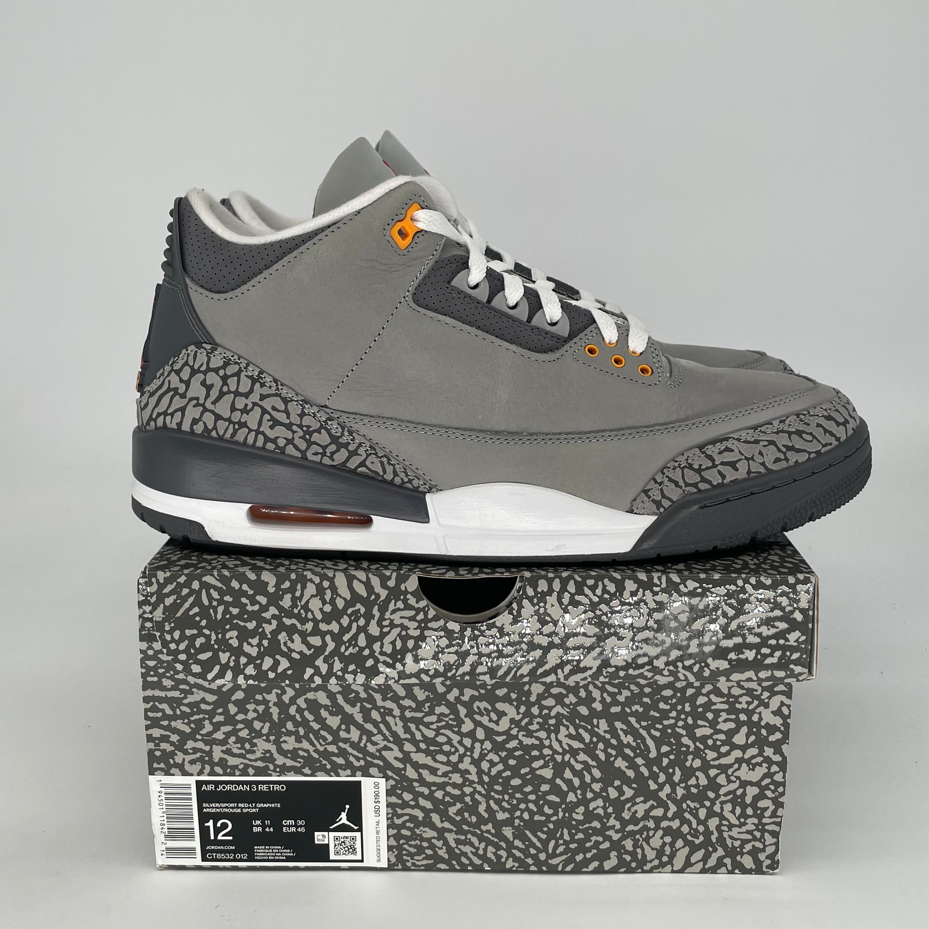 AIR JORDAN 3 COOL GREY CT8532-012 SIZE 12/13.5W
