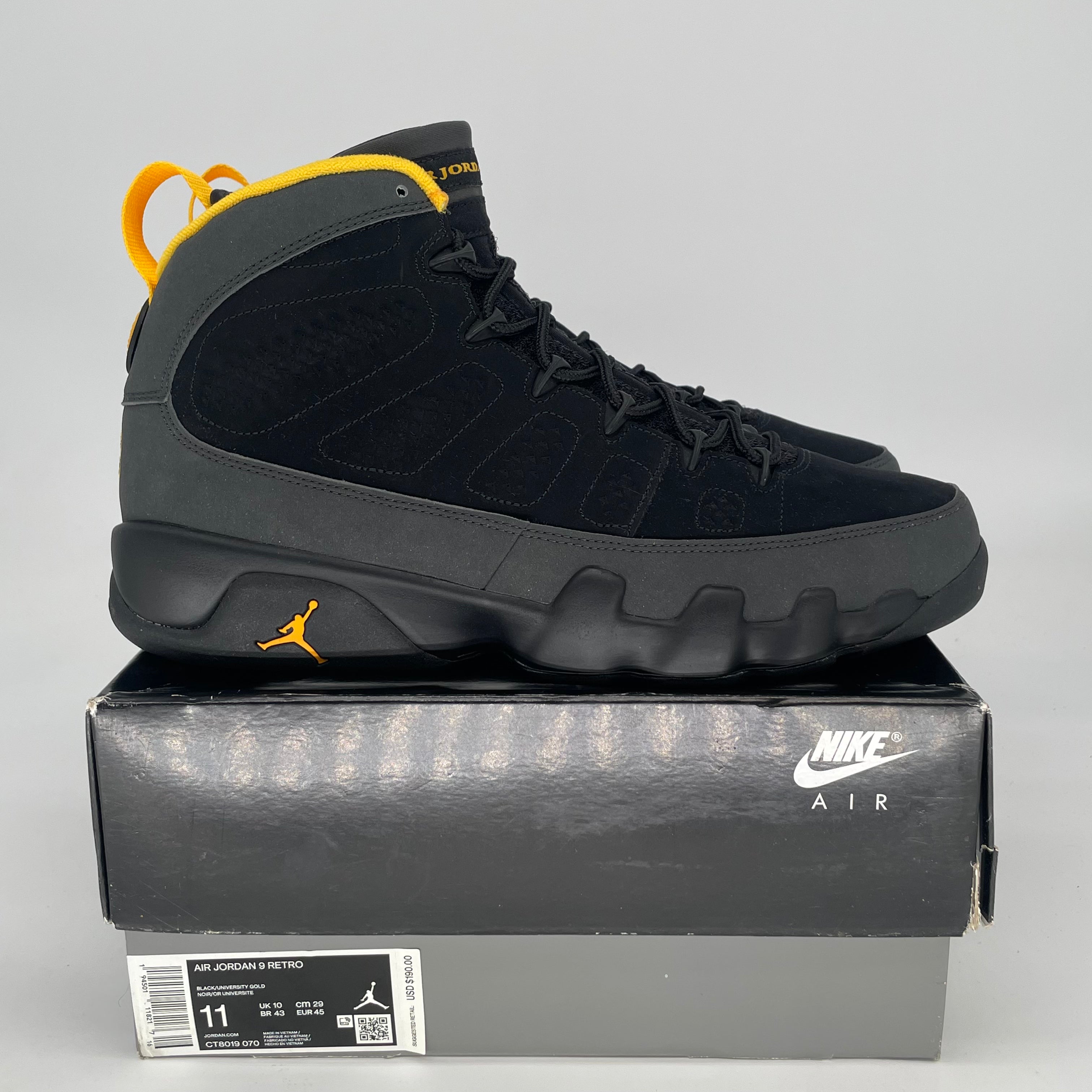 AIR JORDAN 9 UNIVERSITY GOLD CT8019-070 SIZE 11/12.5W