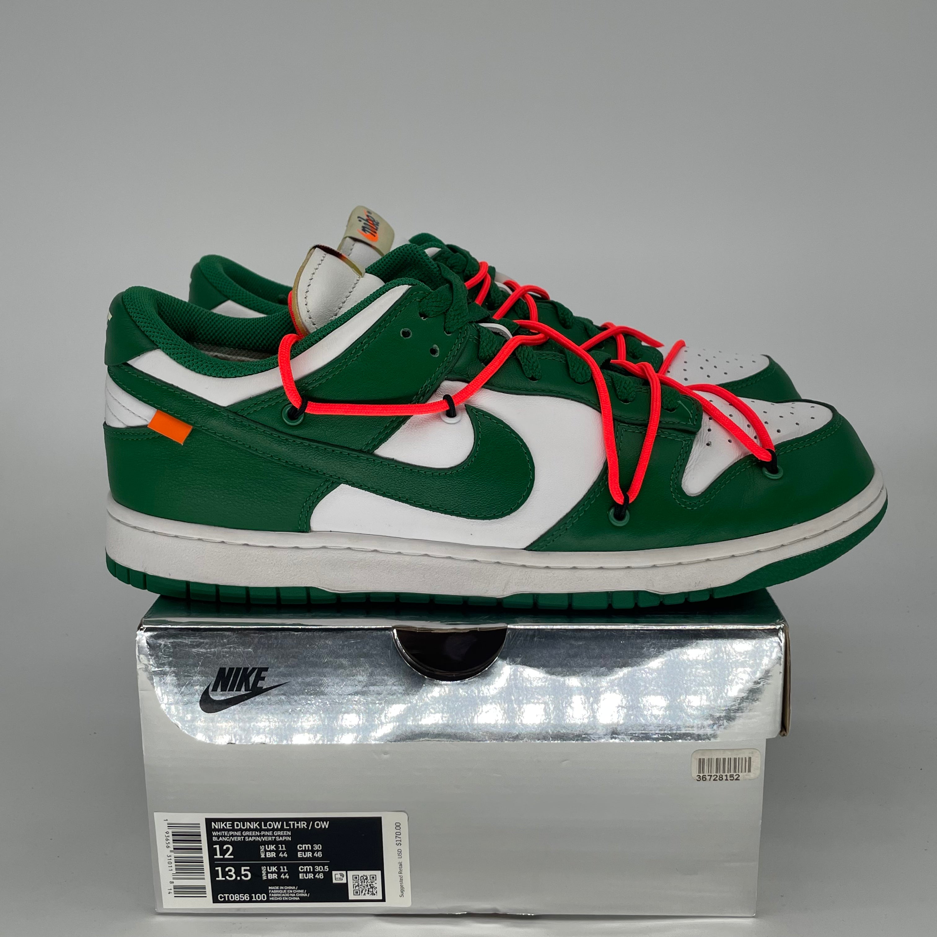 OFF WHITE X NIKE DUNK LOW PINE GREEN CT0856-100 SIZE 12/13.5W