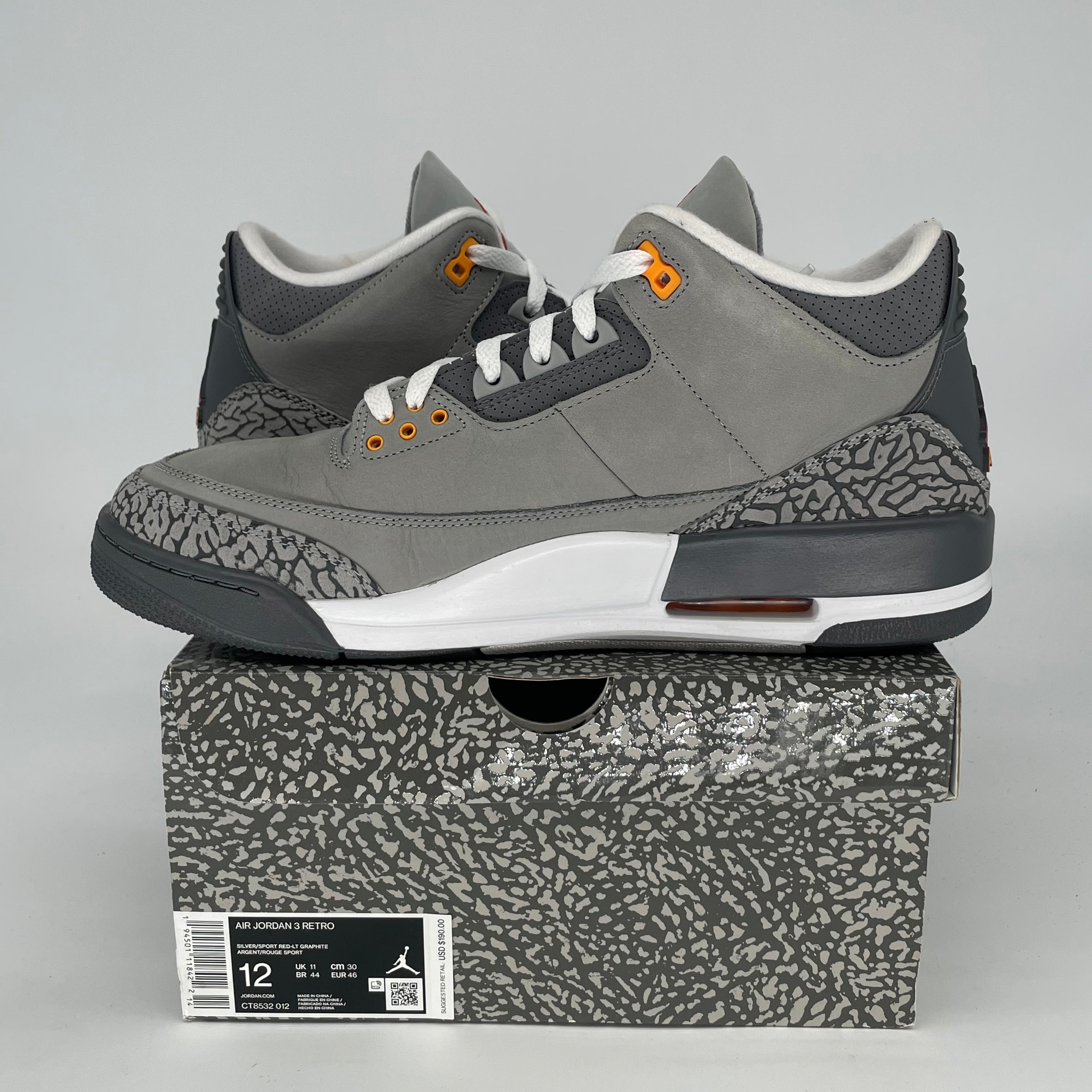 AIR JORDAN 3 COOL GREY CT8532-012 SIZE 12/13.5W