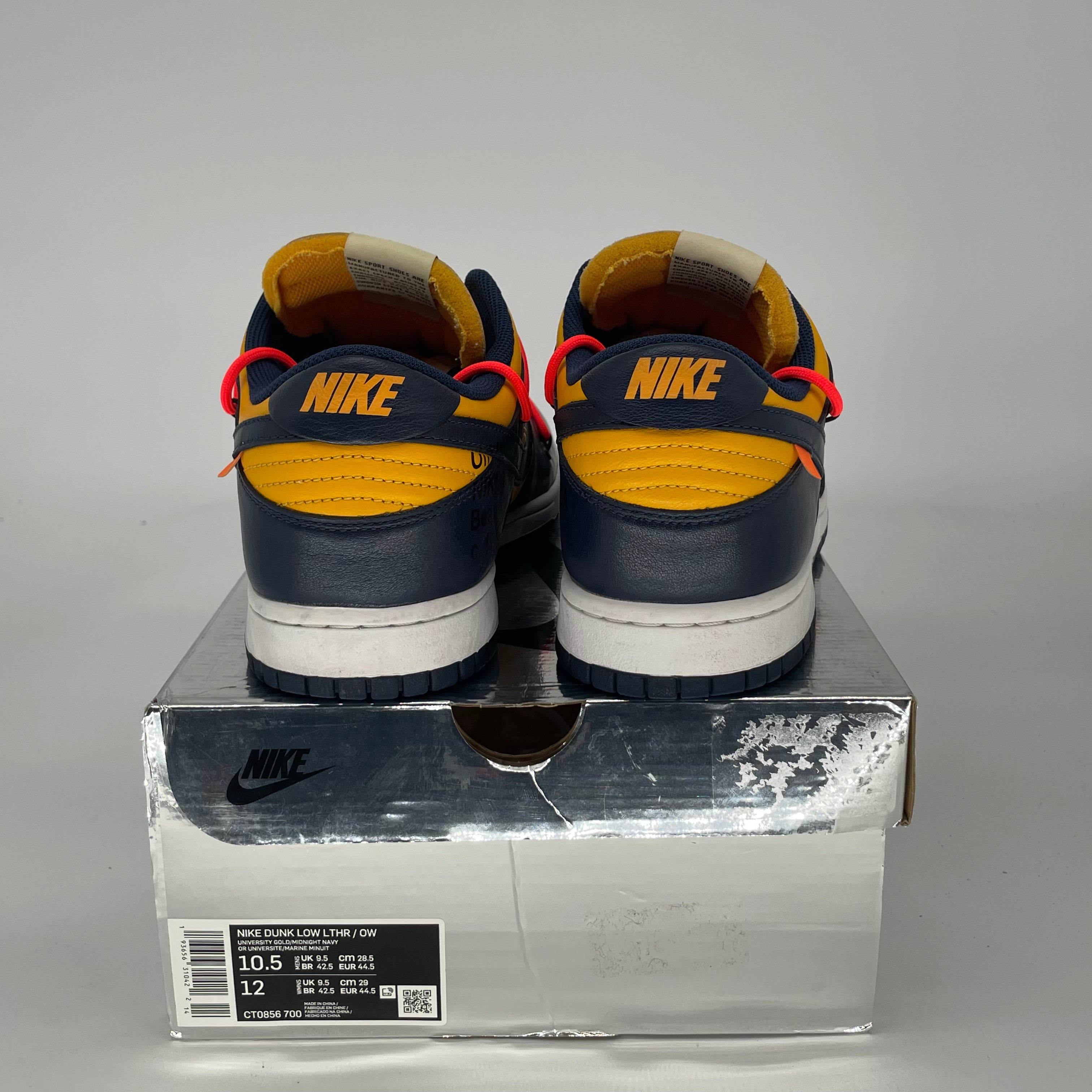 OFF WHITE X NIKE DUNK LOW UNIVERSITY GOLD SIZE 10.5/12W CT0856-700