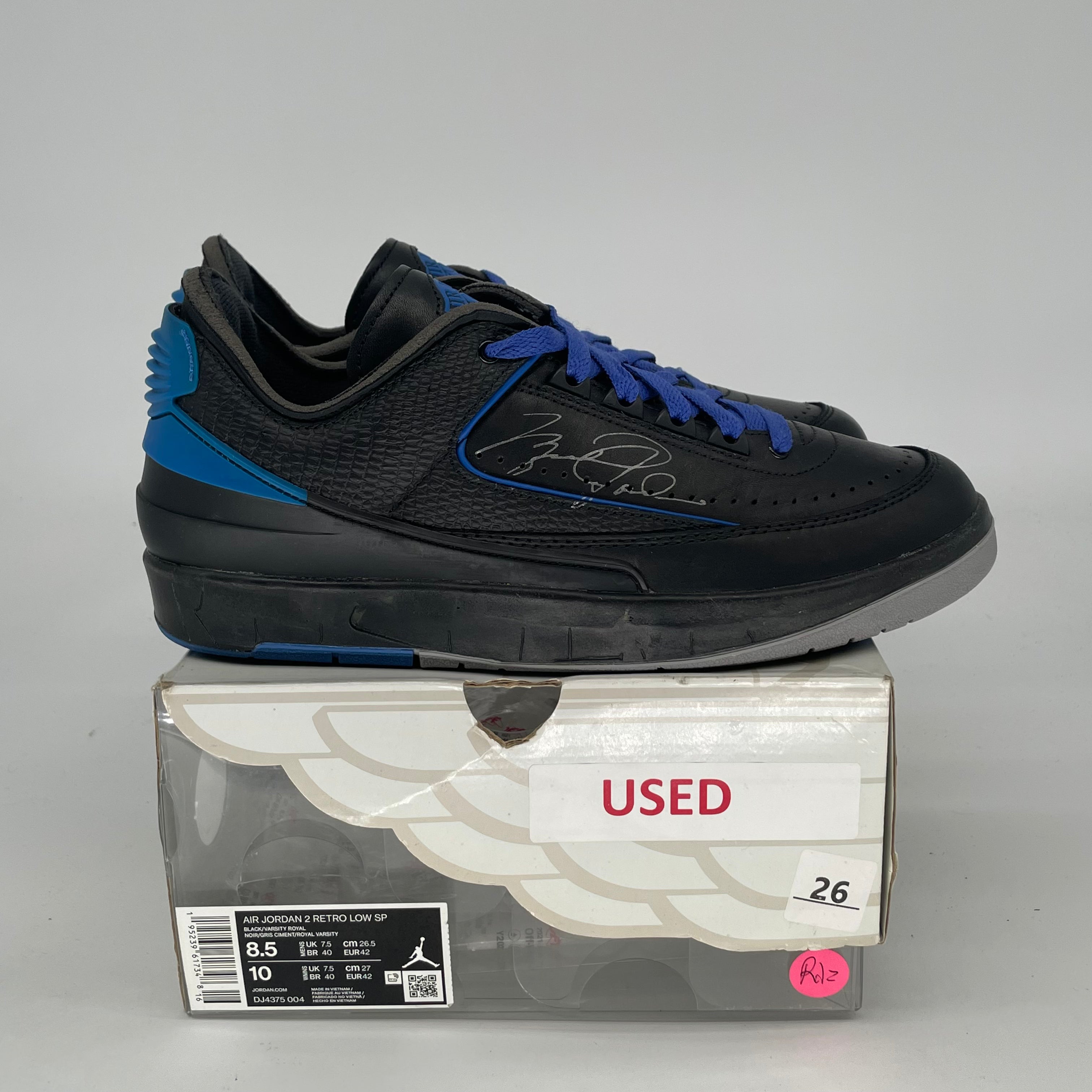 OFF WHITE X AIR JORDAN 2 LOW BLACK BLUE DJ4375-004 SIZE 8.5/10W