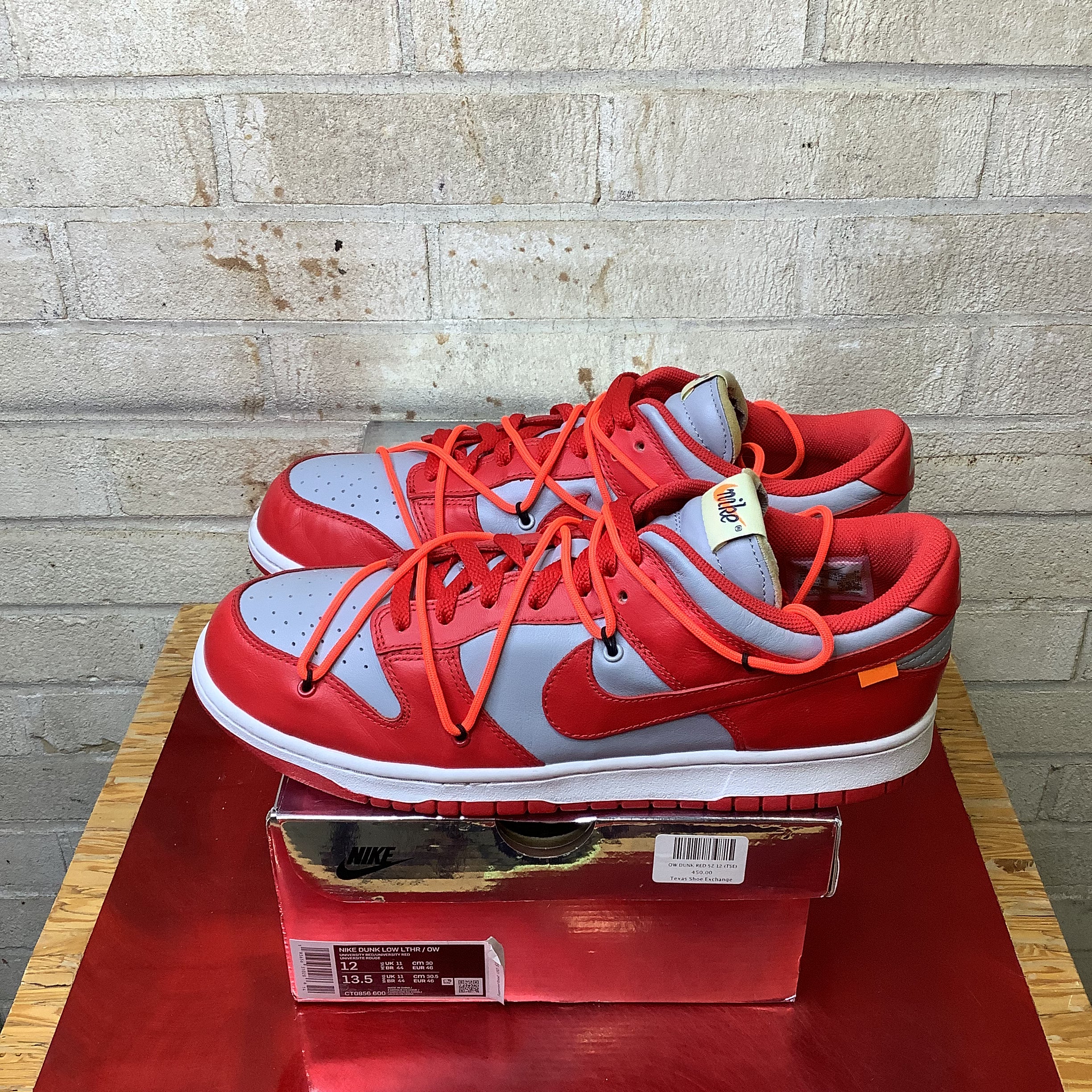 OFF WHITE X NIKE DUNK LOW UNIVERSITY RED SIZE 12 CT0856-600