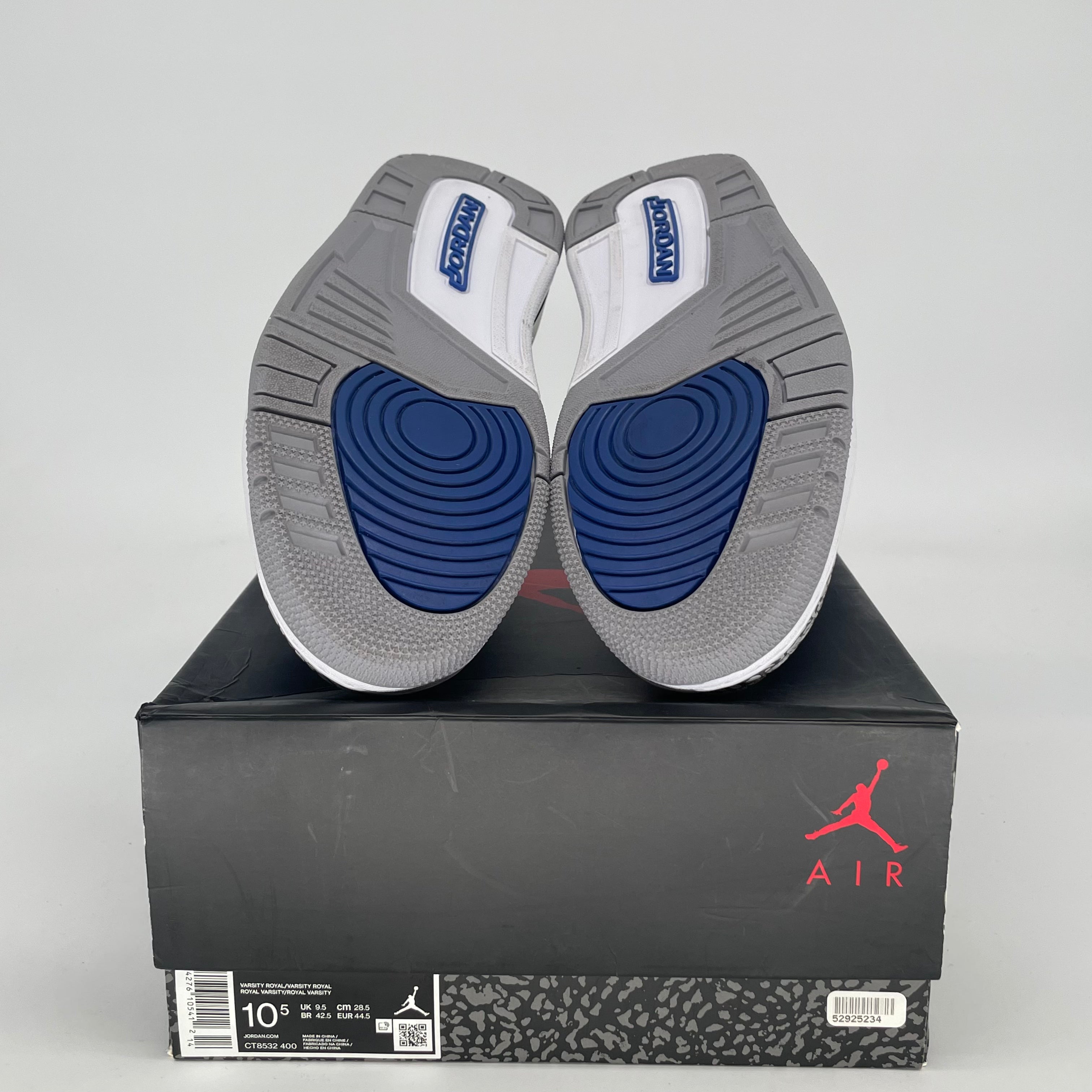 AIR JORDAN 3 VARSITY ROYAL CEMENT CT8532-400 SIZE 10.5/12W