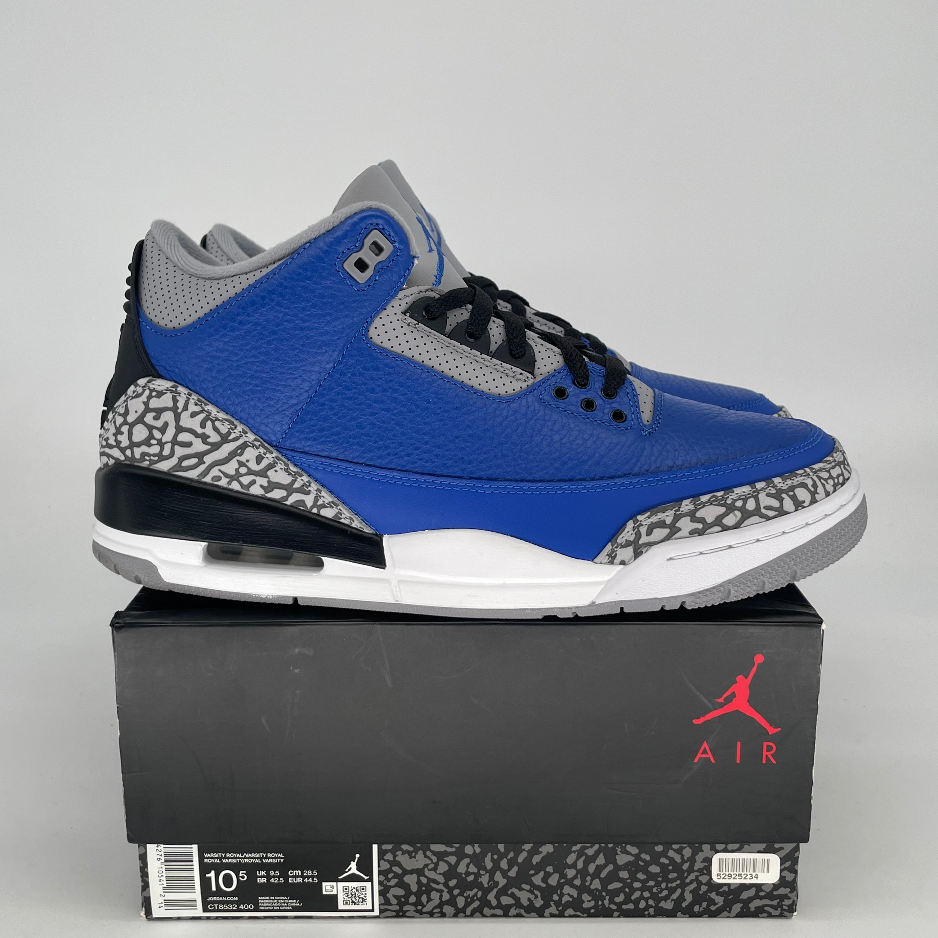 AIR JORDAN 3 VARSITY ROYAL CEMENT CT8532-400 SIZE 10.5/12W
