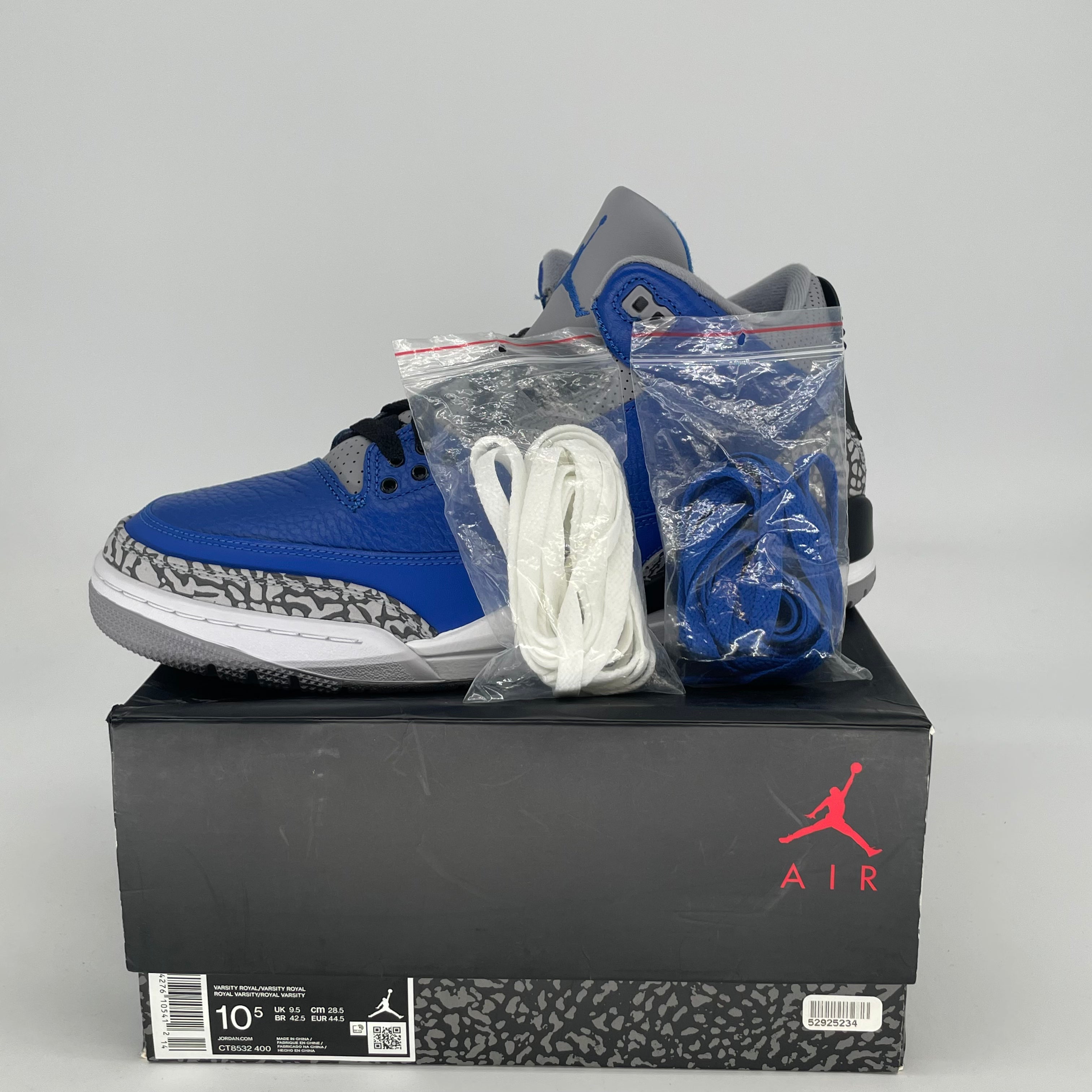 AIR JORDAN 3 VARSITY ROYAL CEMENT CT8532-400 SIZE 10.5/12W