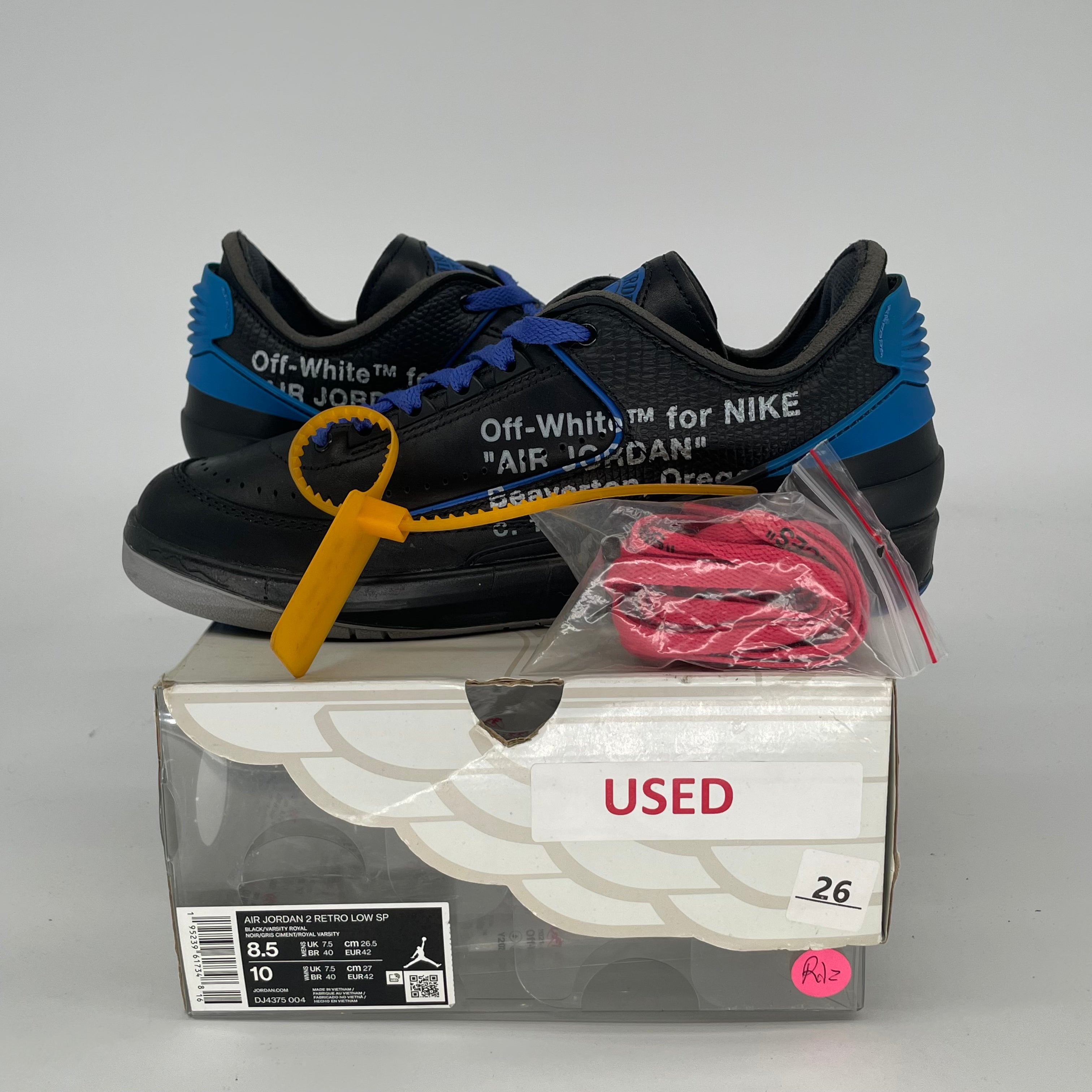 OFF WHITE X AIR JORDAN 2 LOW BLACK BLUE DJ4375-004 SIZE 8.5/10W