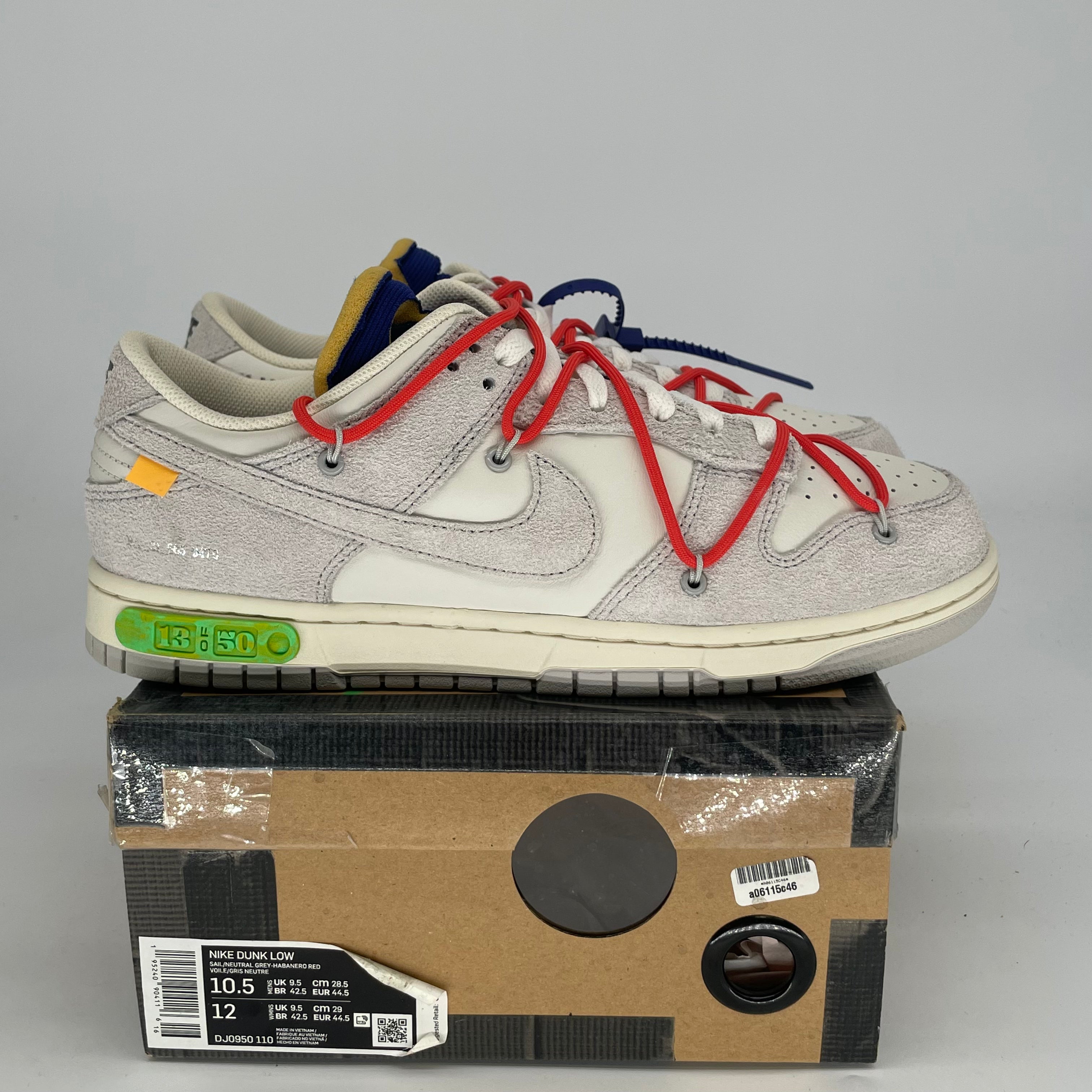 OFF WHITE X NIKE DUNK LOW LOT 13 DJ0950-110 SIZE 10.5/12W