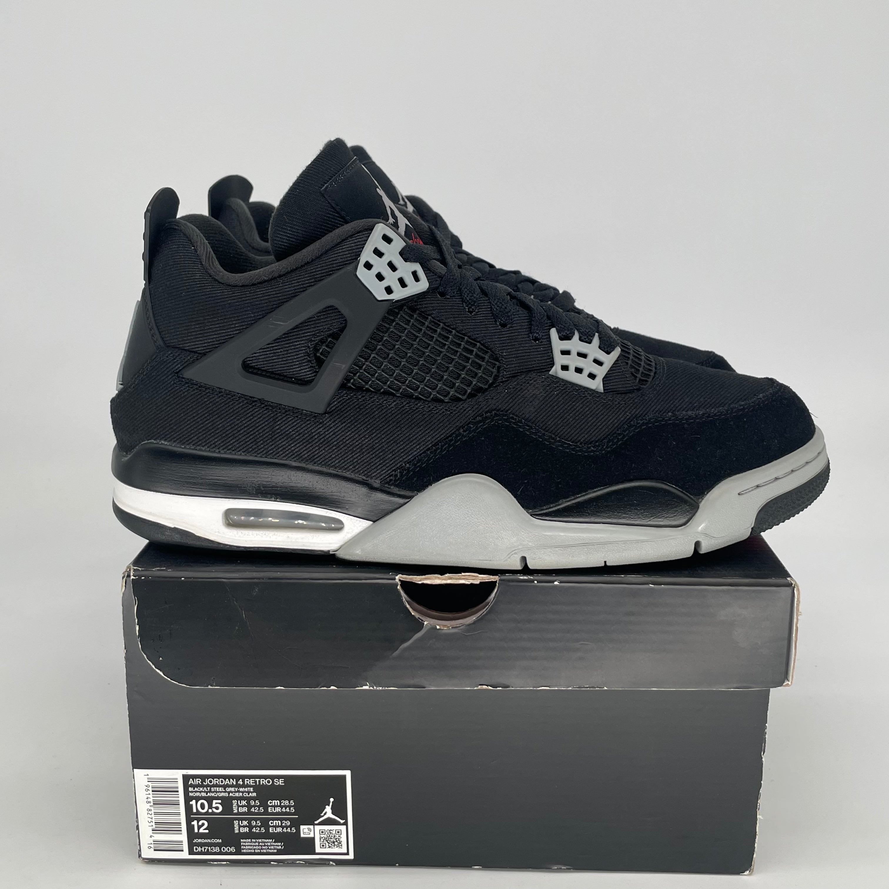 AIR JORDAN 4 BLACK CANVAS DH7138-006 SIZE 10.5/12W