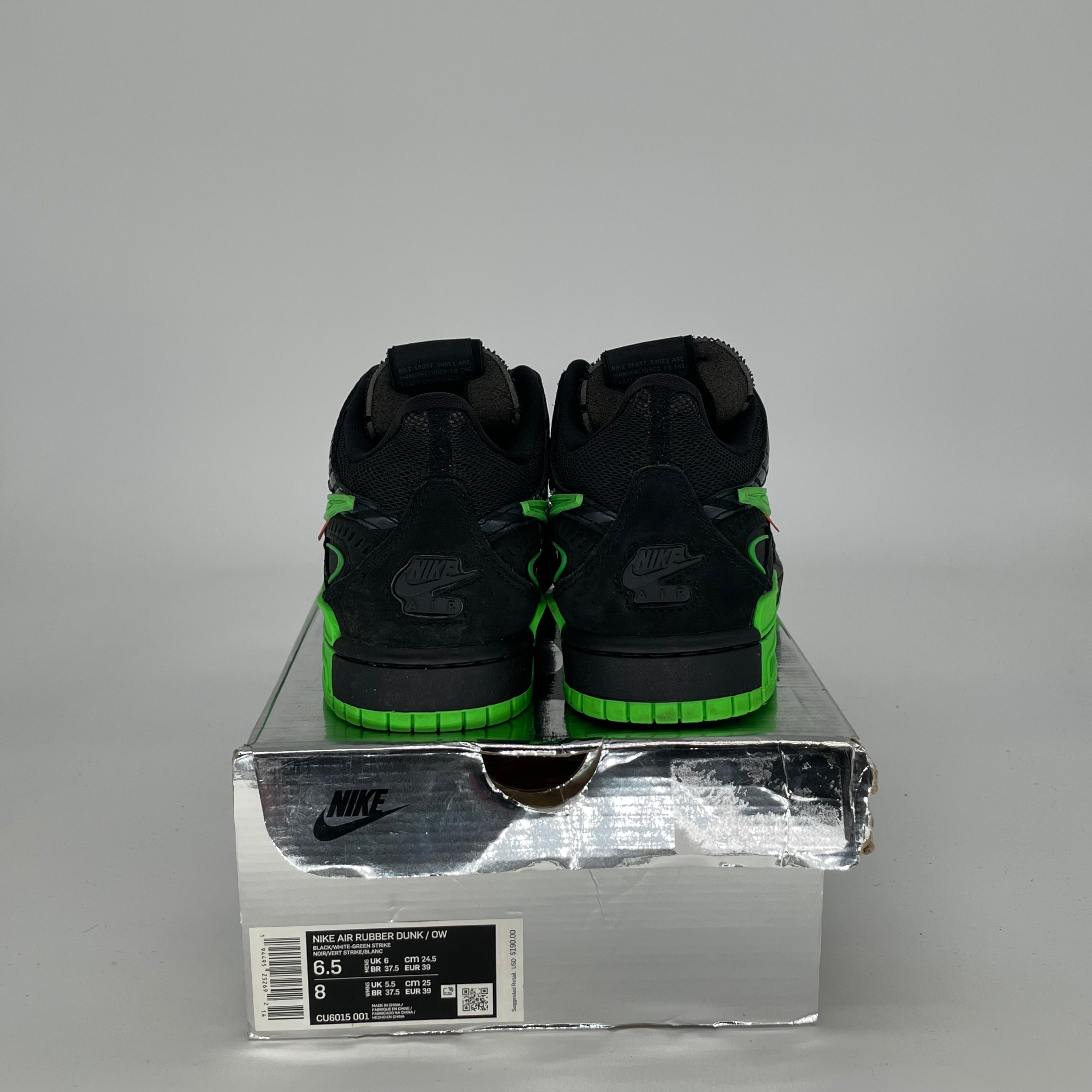 OFF WHITE X NIKE AIR RUBBER DUNK GREEN STRIKE SIZE 6.5/8W CU6015-001