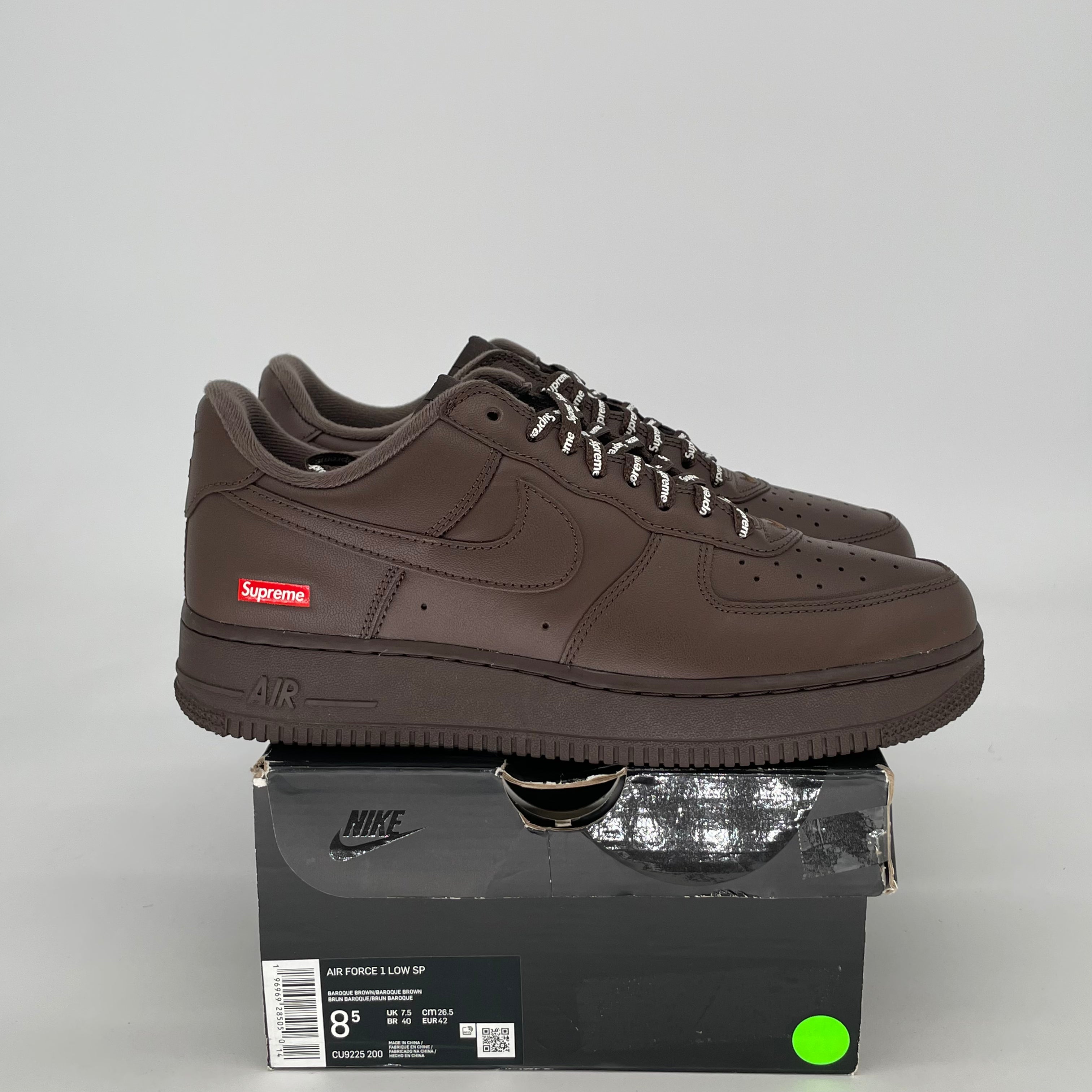 NIKE AIR FORCE 1 LOW SUPREME BAROQUE BROWN CU9225-200 SIZE 8.5/10W